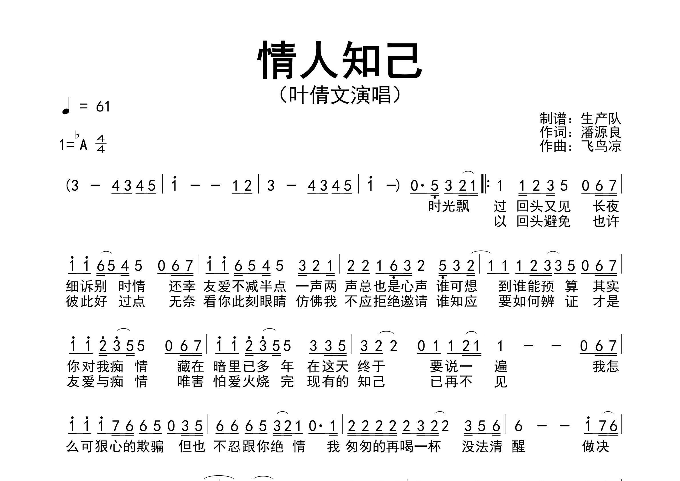 情人知己简谱