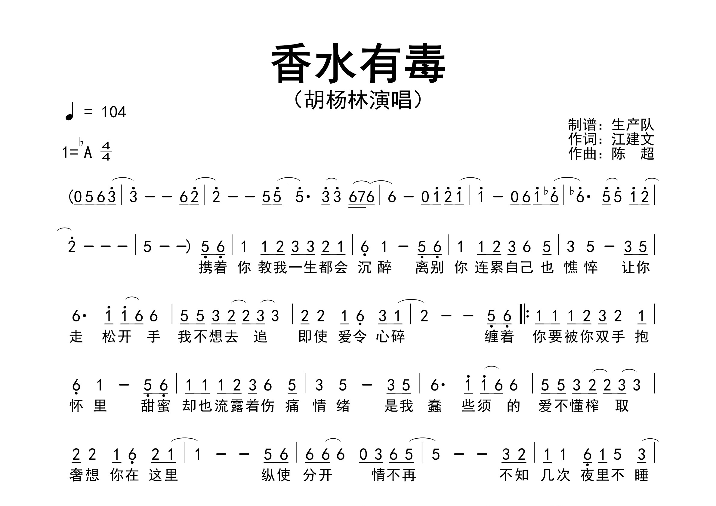 香水有毒（粤语版）简谱