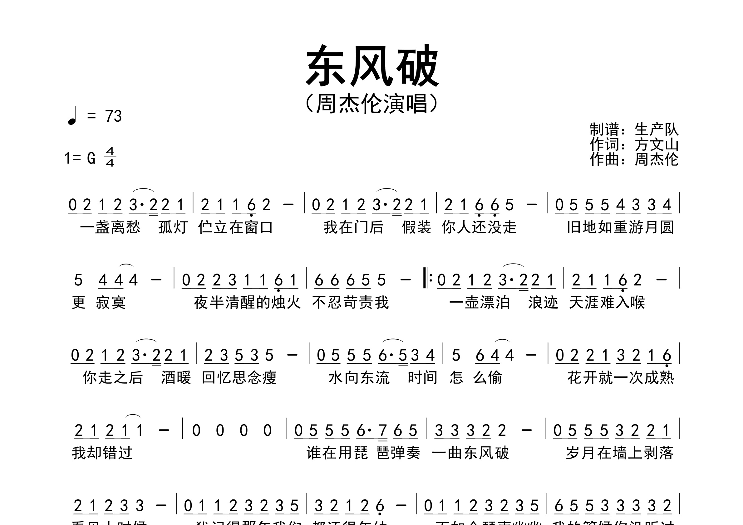 东风破电子琴简谱图片