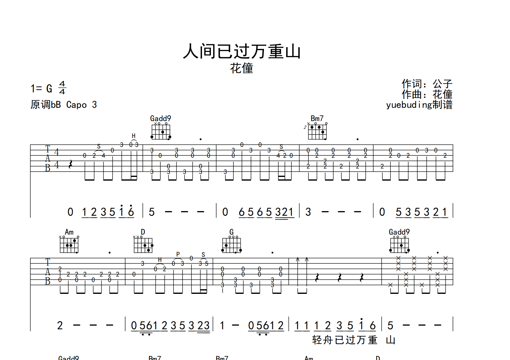 人间已过万重山吉他谱