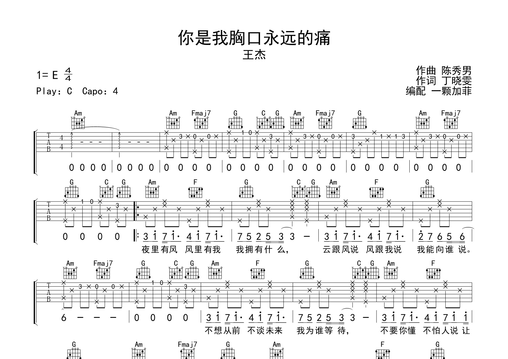 你是我胸口永远的痛吉他谱