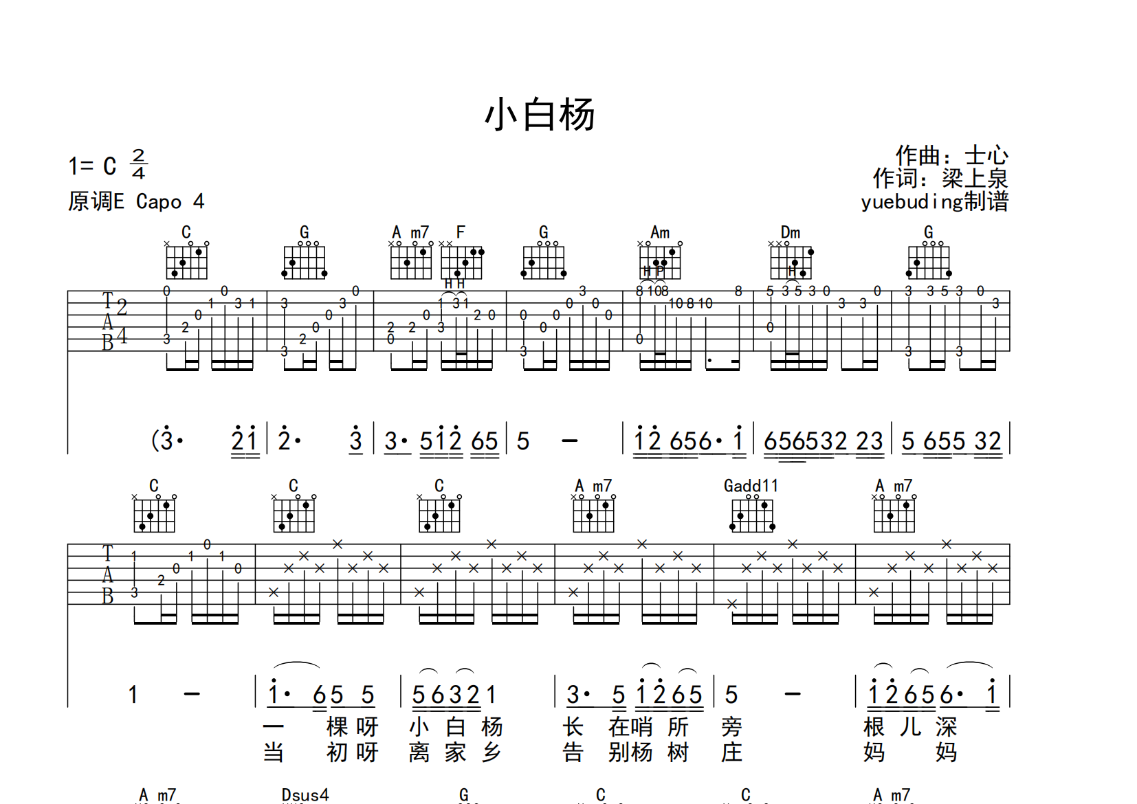 小白杨吉他谱