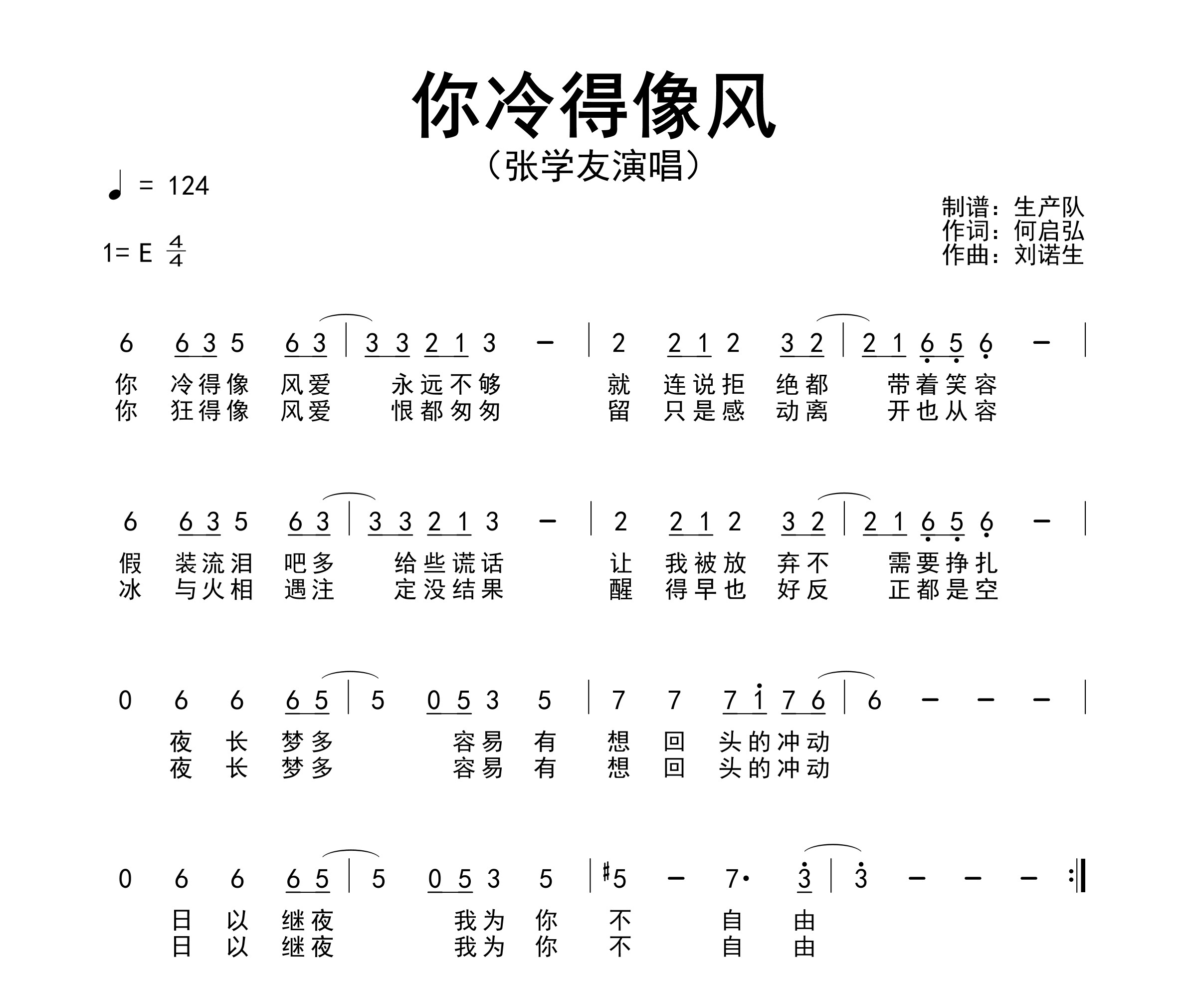 你冷得像风简谱