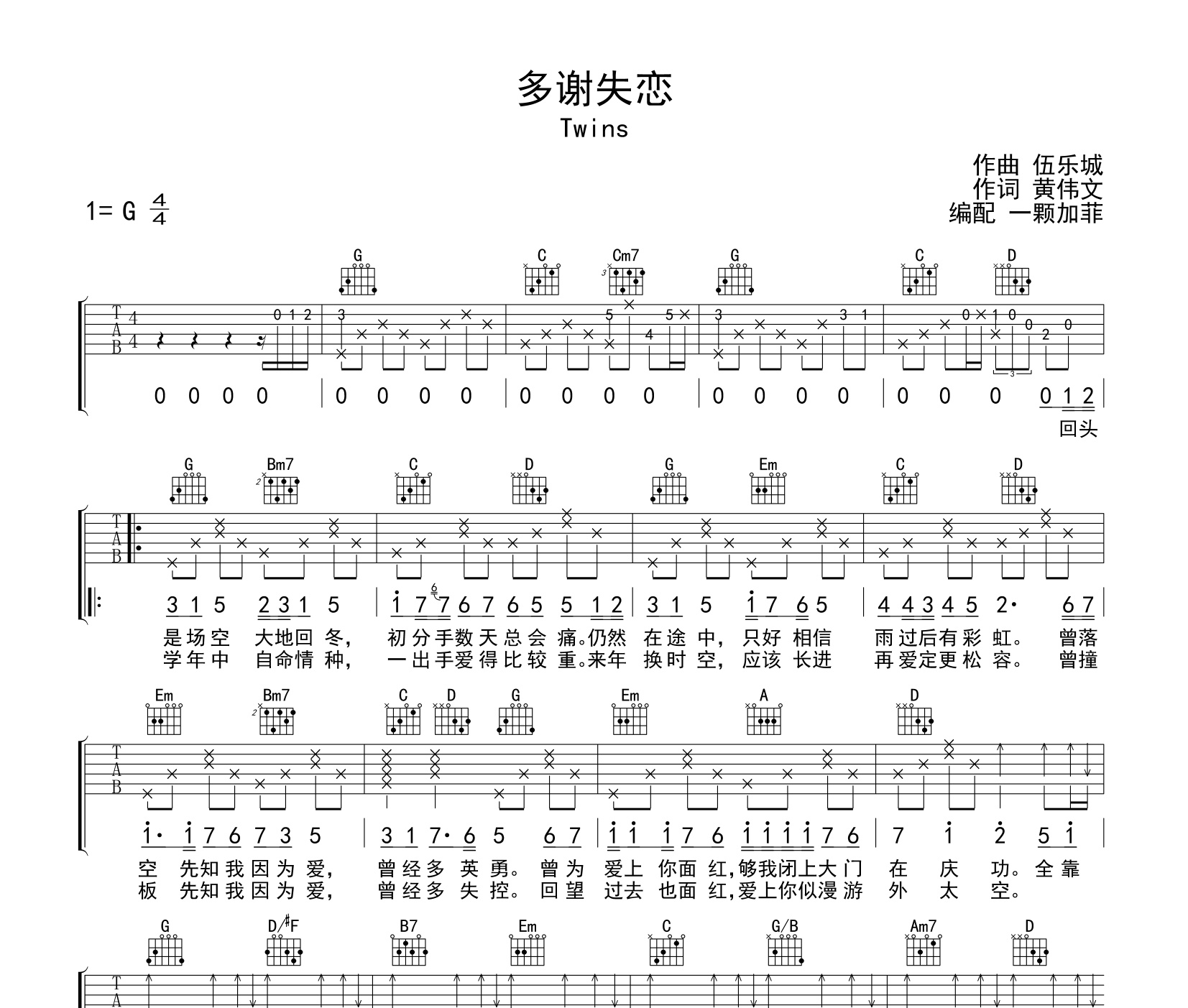 多谢失恋吉他谱