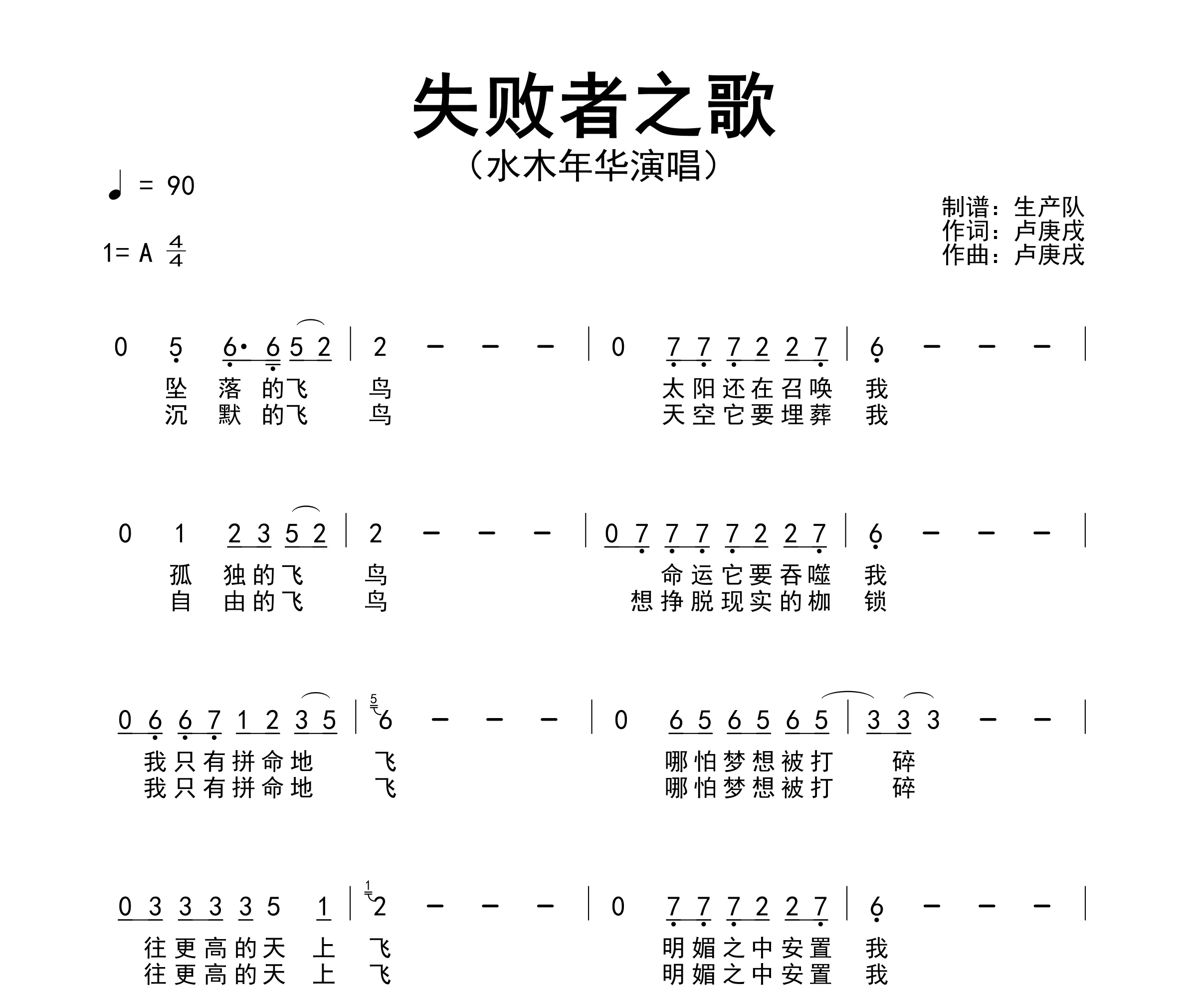 失败者之歌简谱