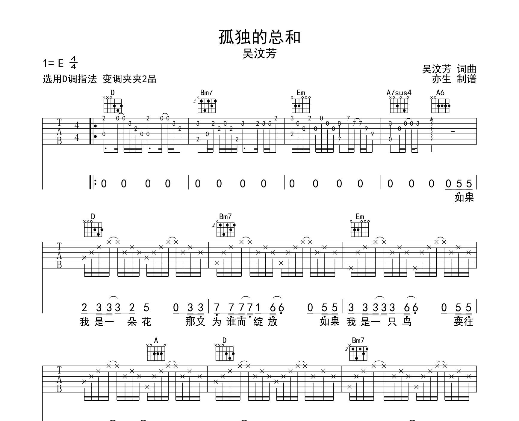 孤独的总和吉他谱