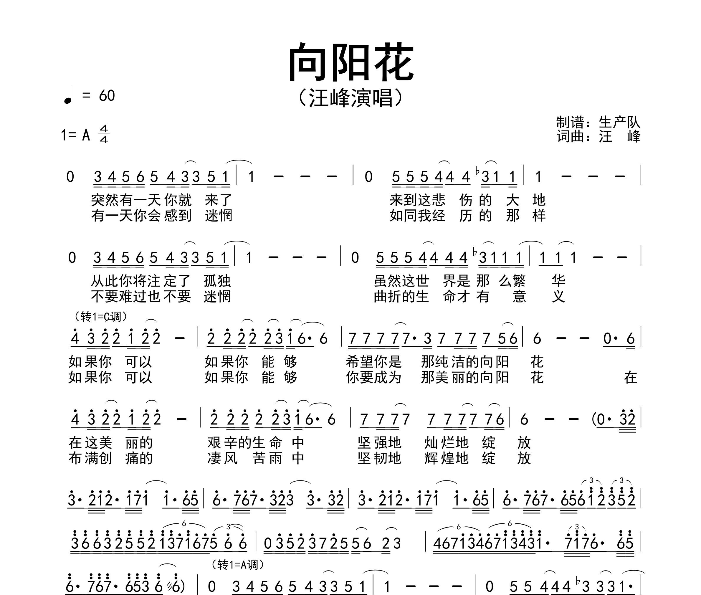 向阳花简谱