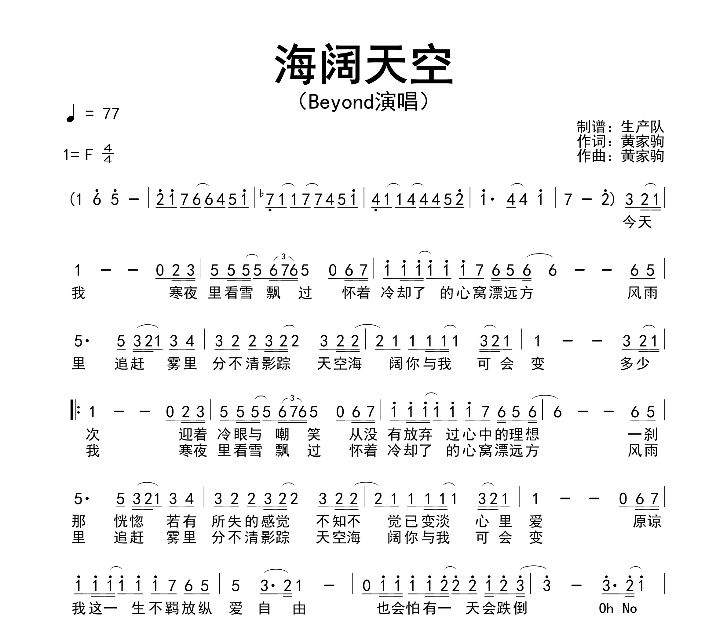 海阔天空简谱