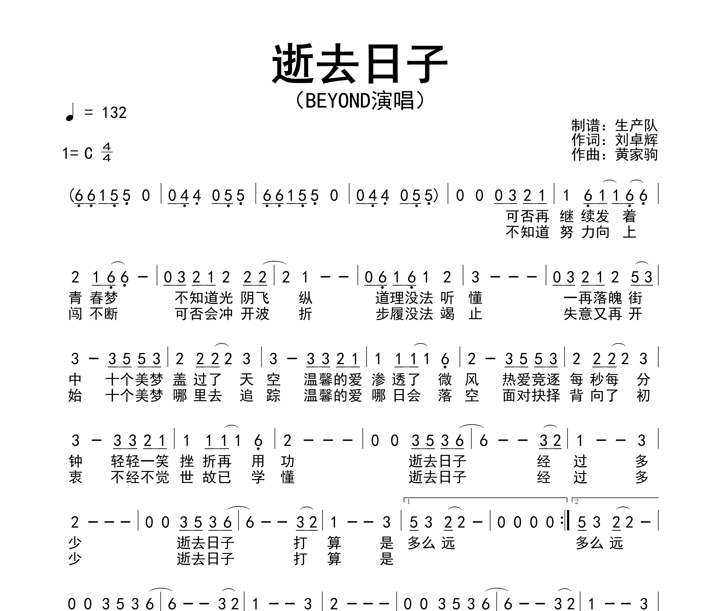 逝去日子简谱