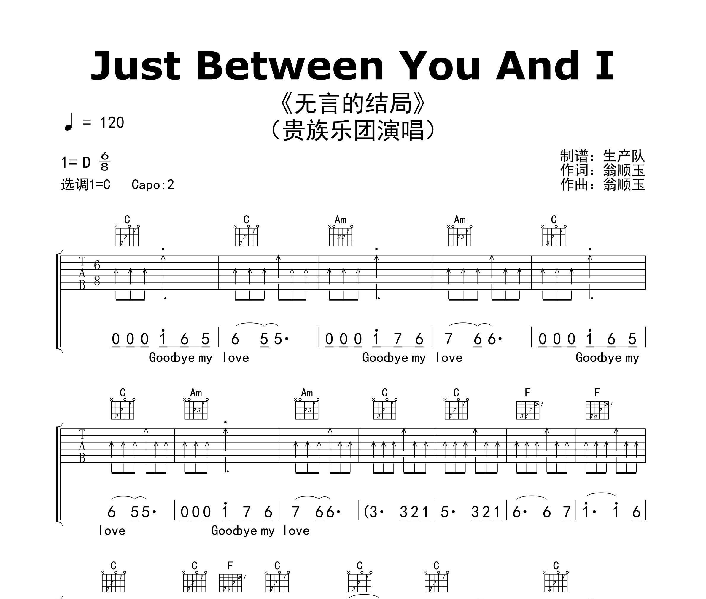 Just Between You And I（无言的结局）吉他谱