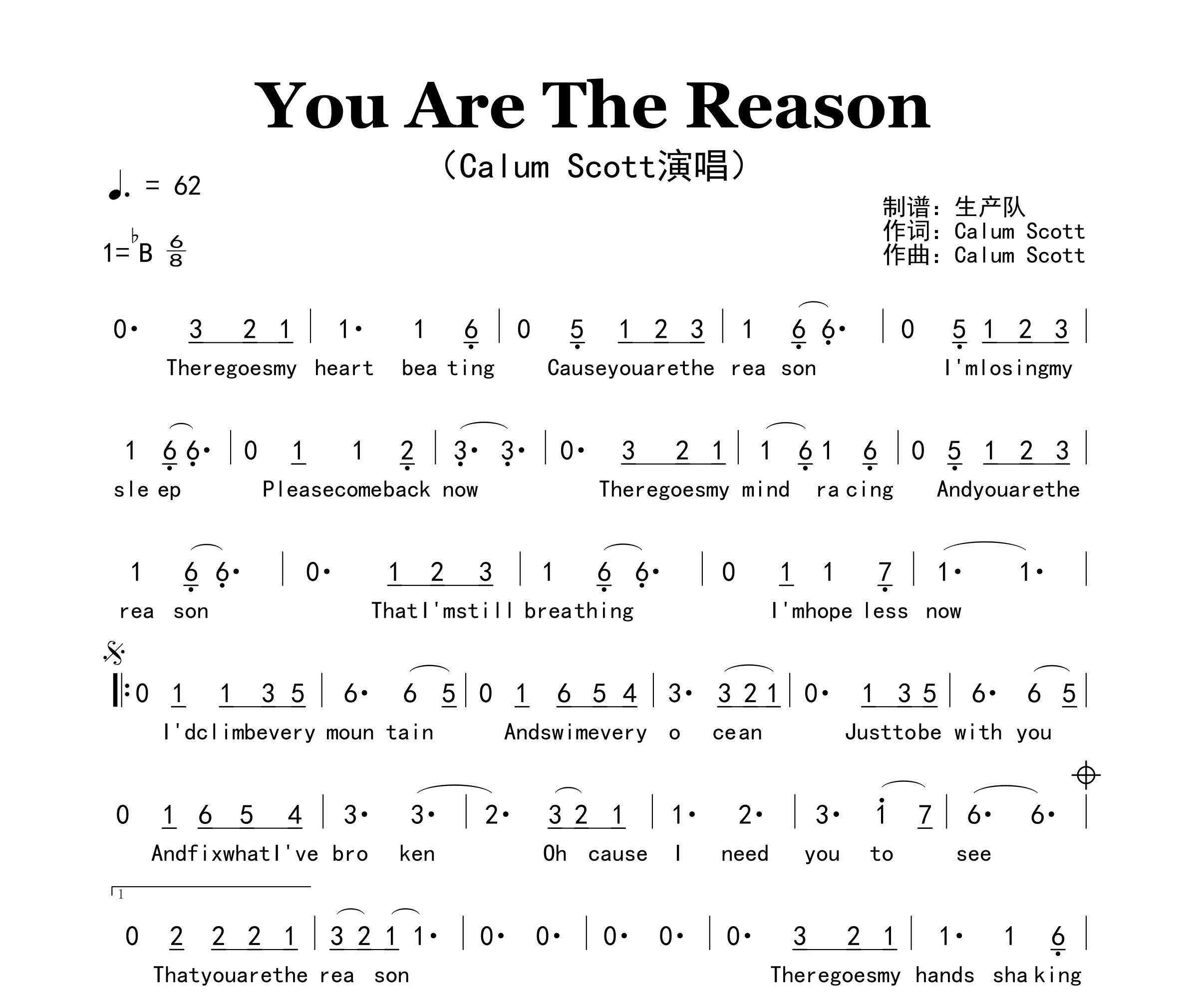 You Are The Reason简谱