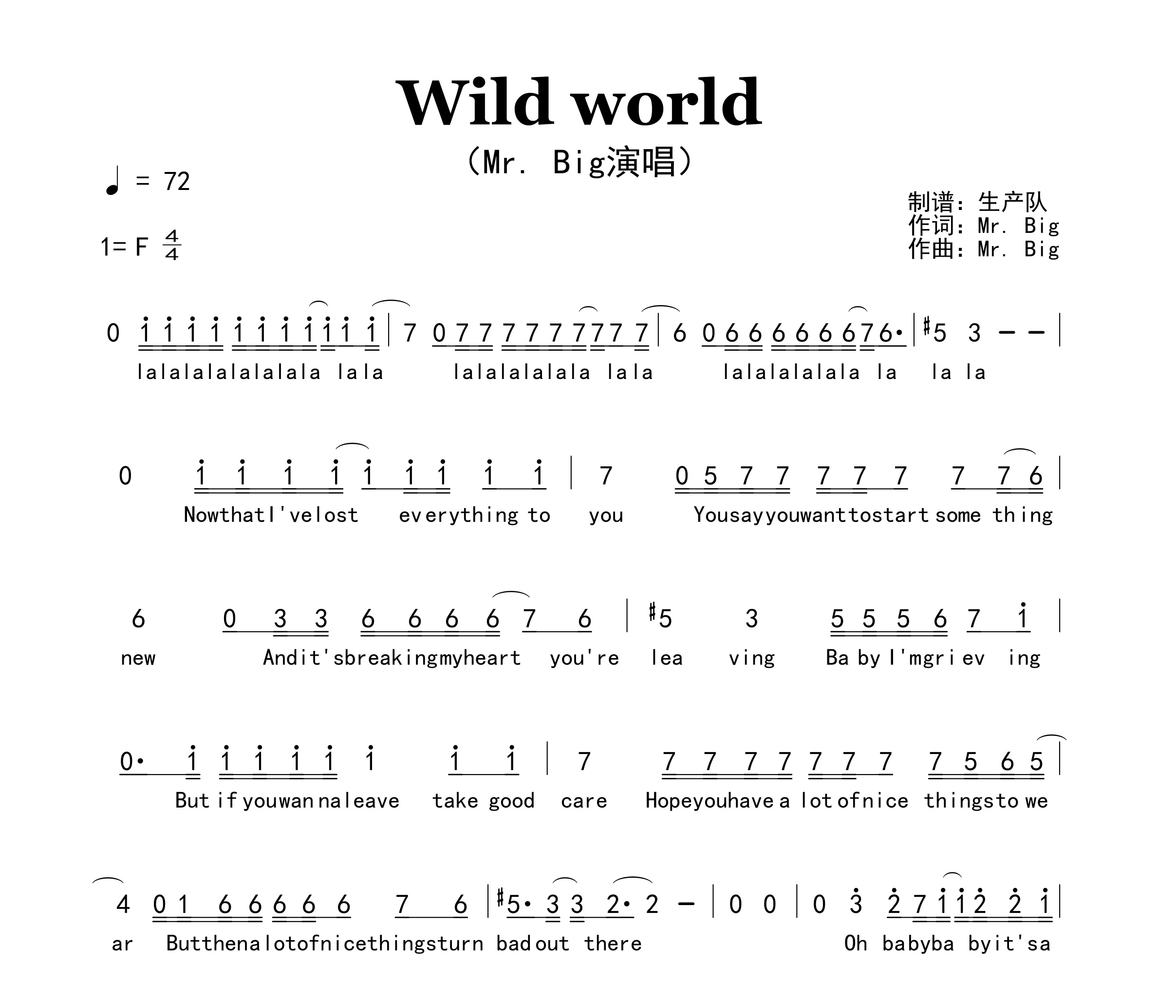 Wild World简谱