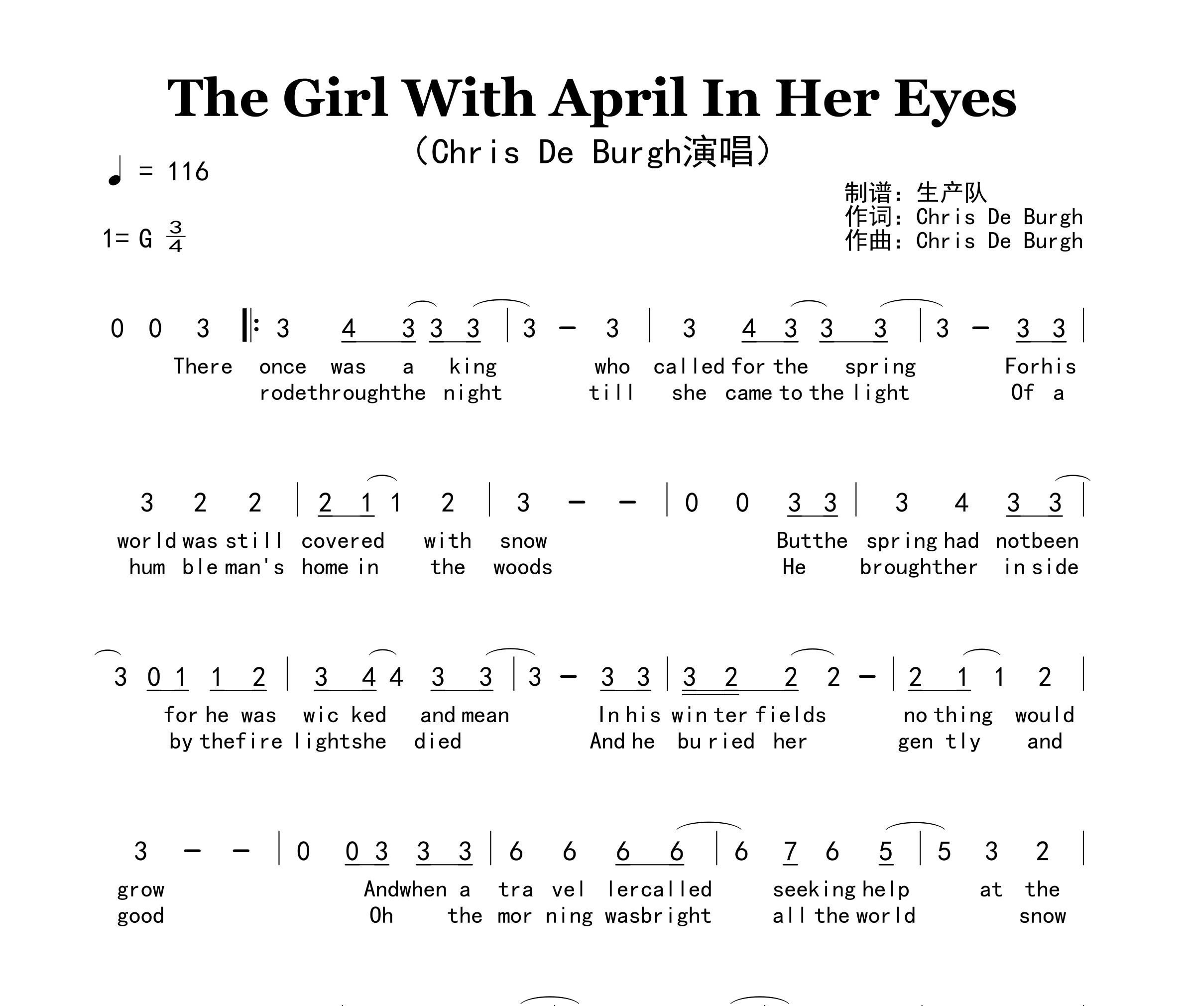 The Girl With April In Her Eyes简谱