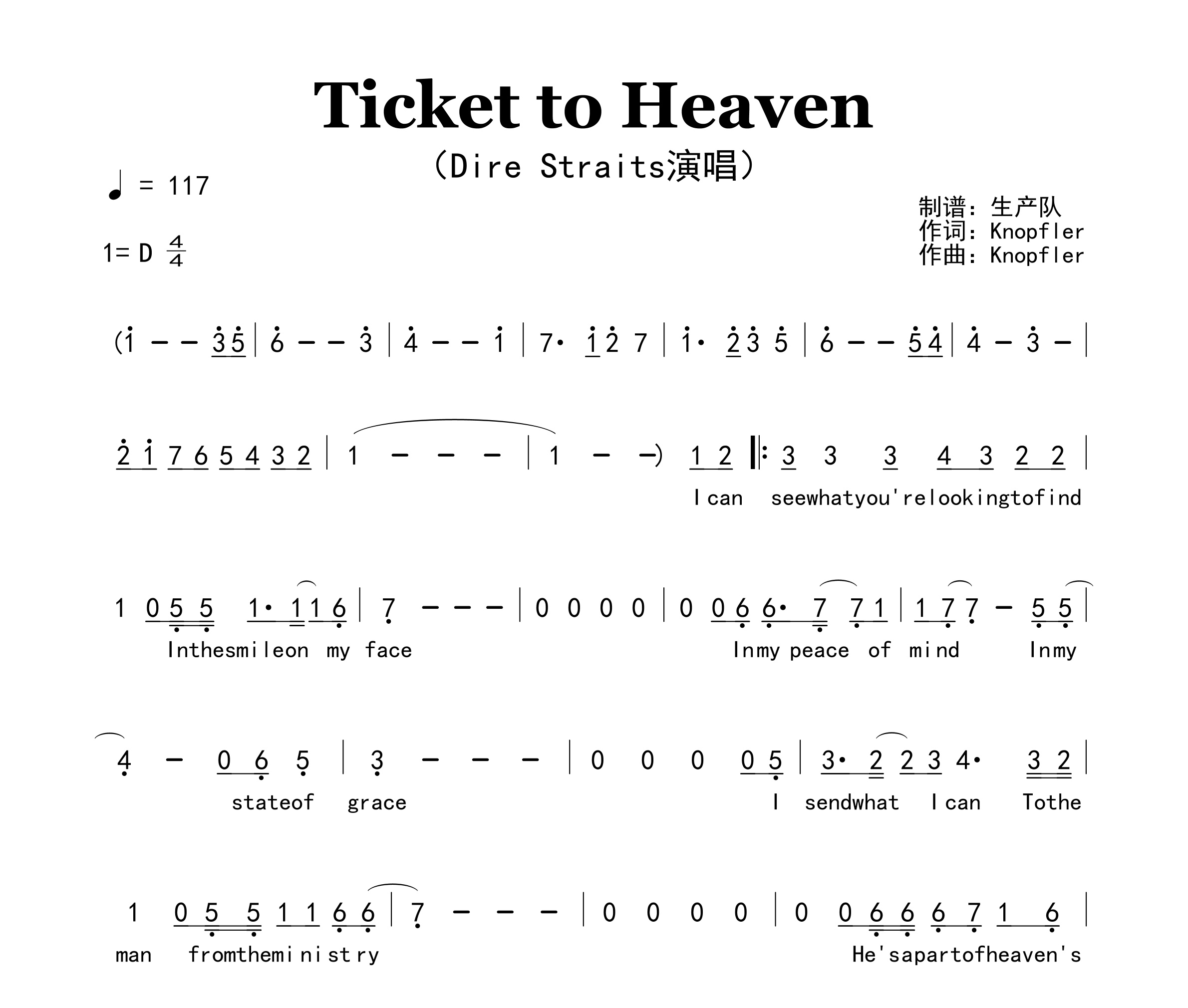 Ticket to Heaven简谱