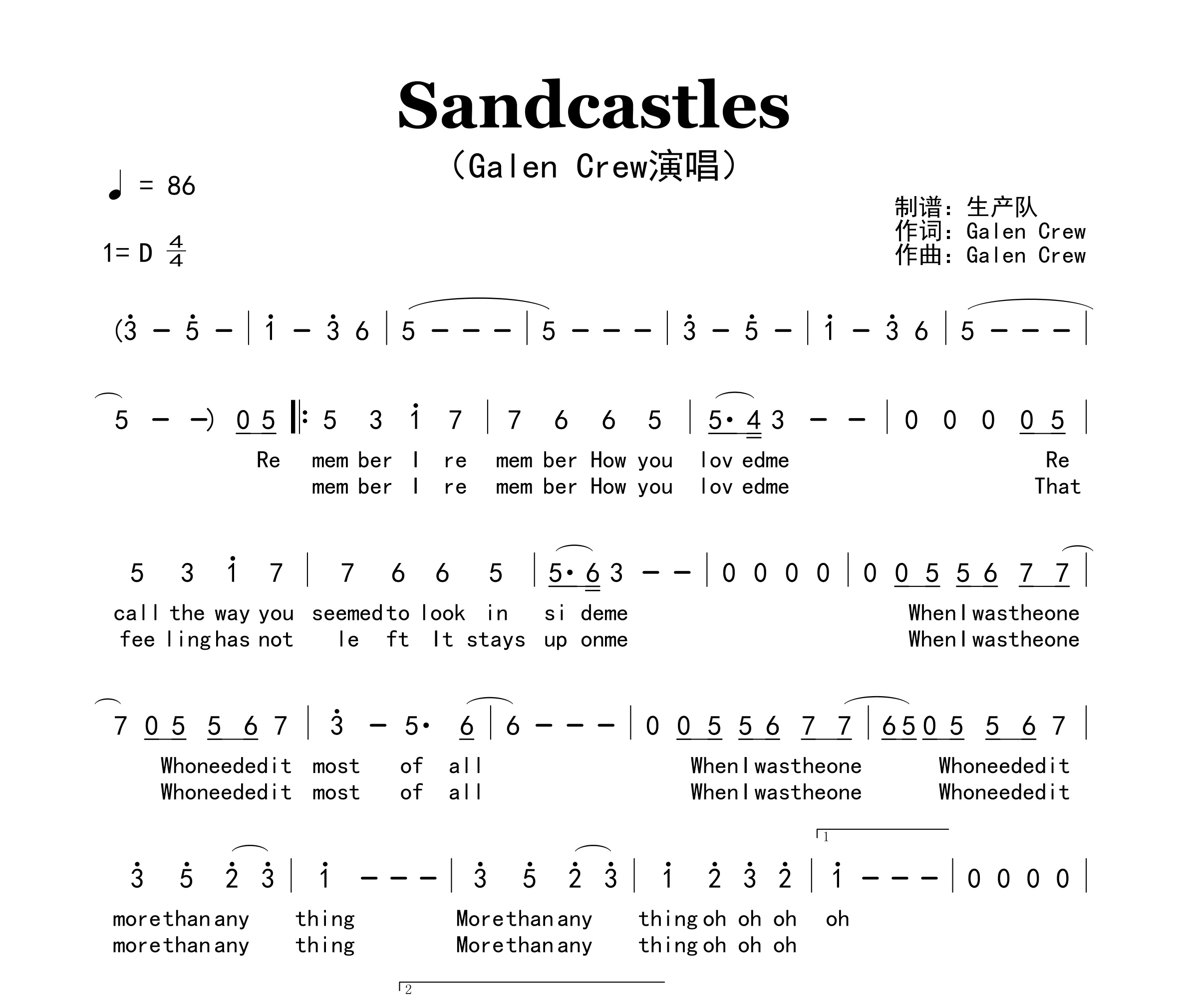 Sandcastles简谱