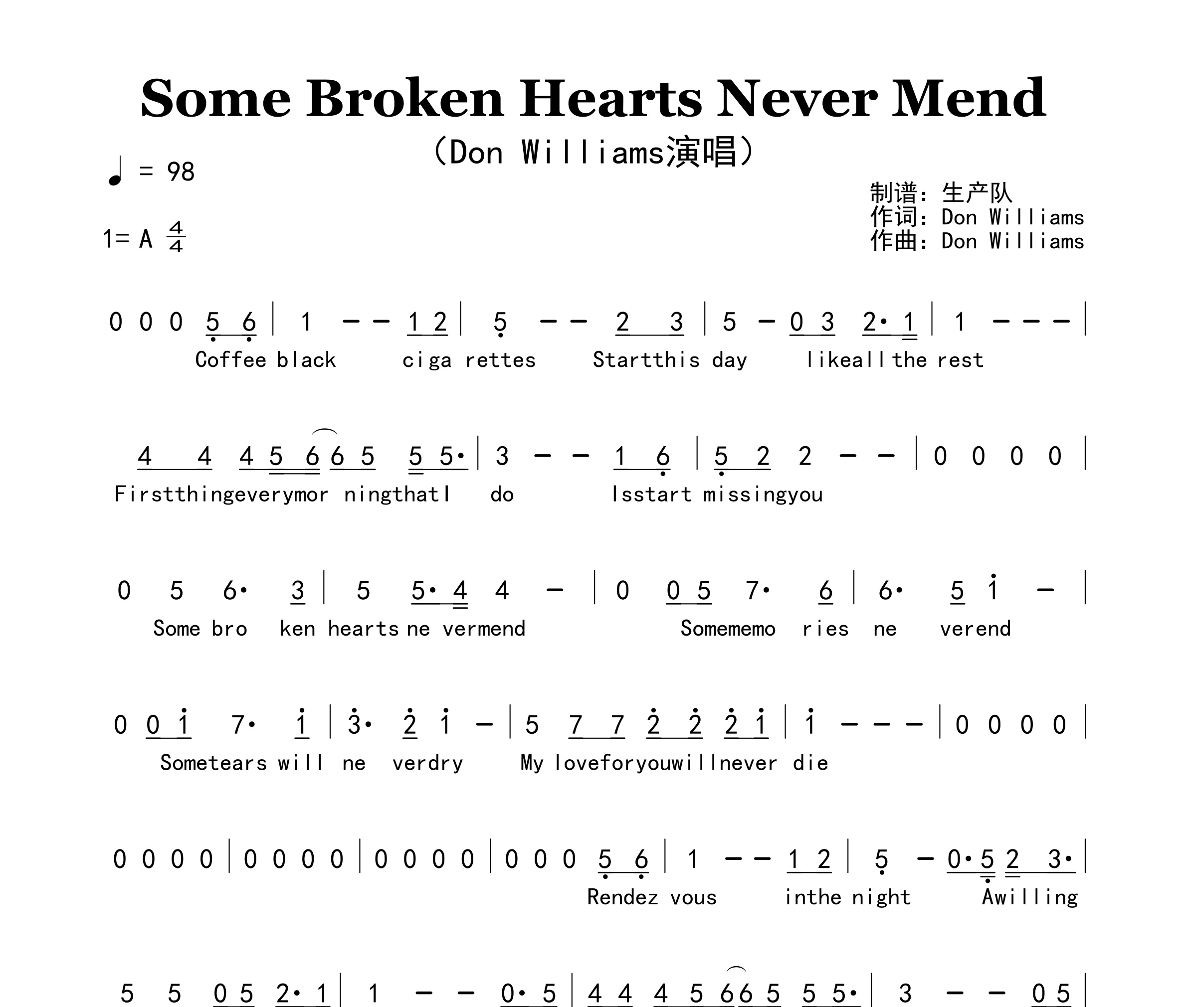 Some Broken Hearts Never Mend简谱