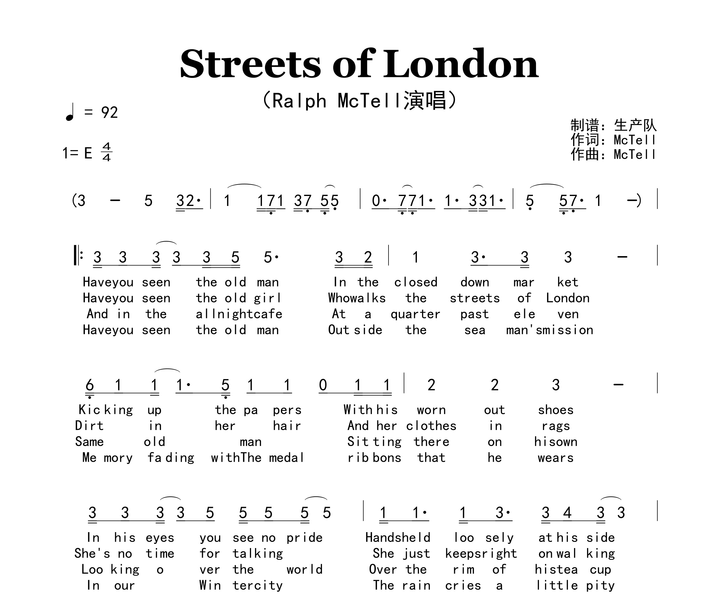 Streets of London简谱