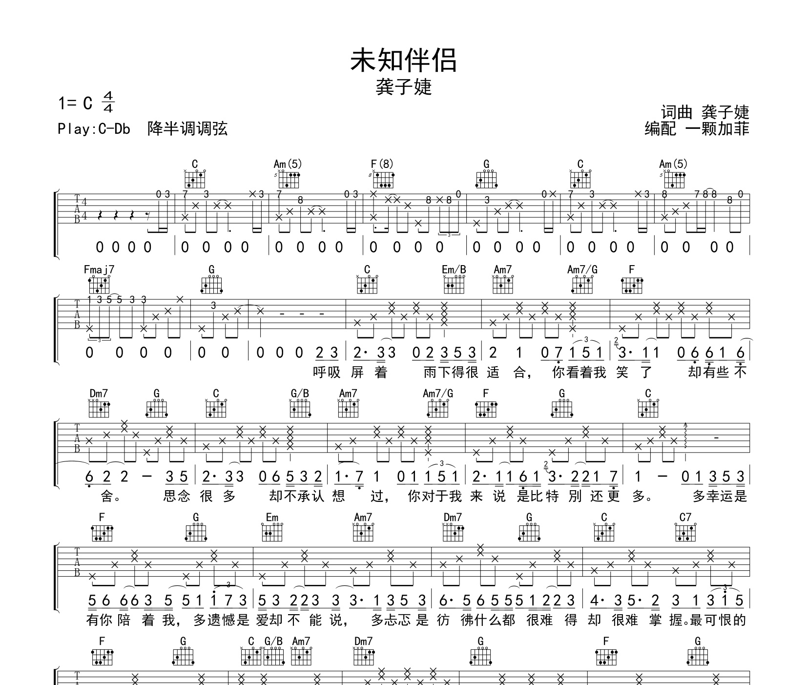 未知伴侣吉他谱