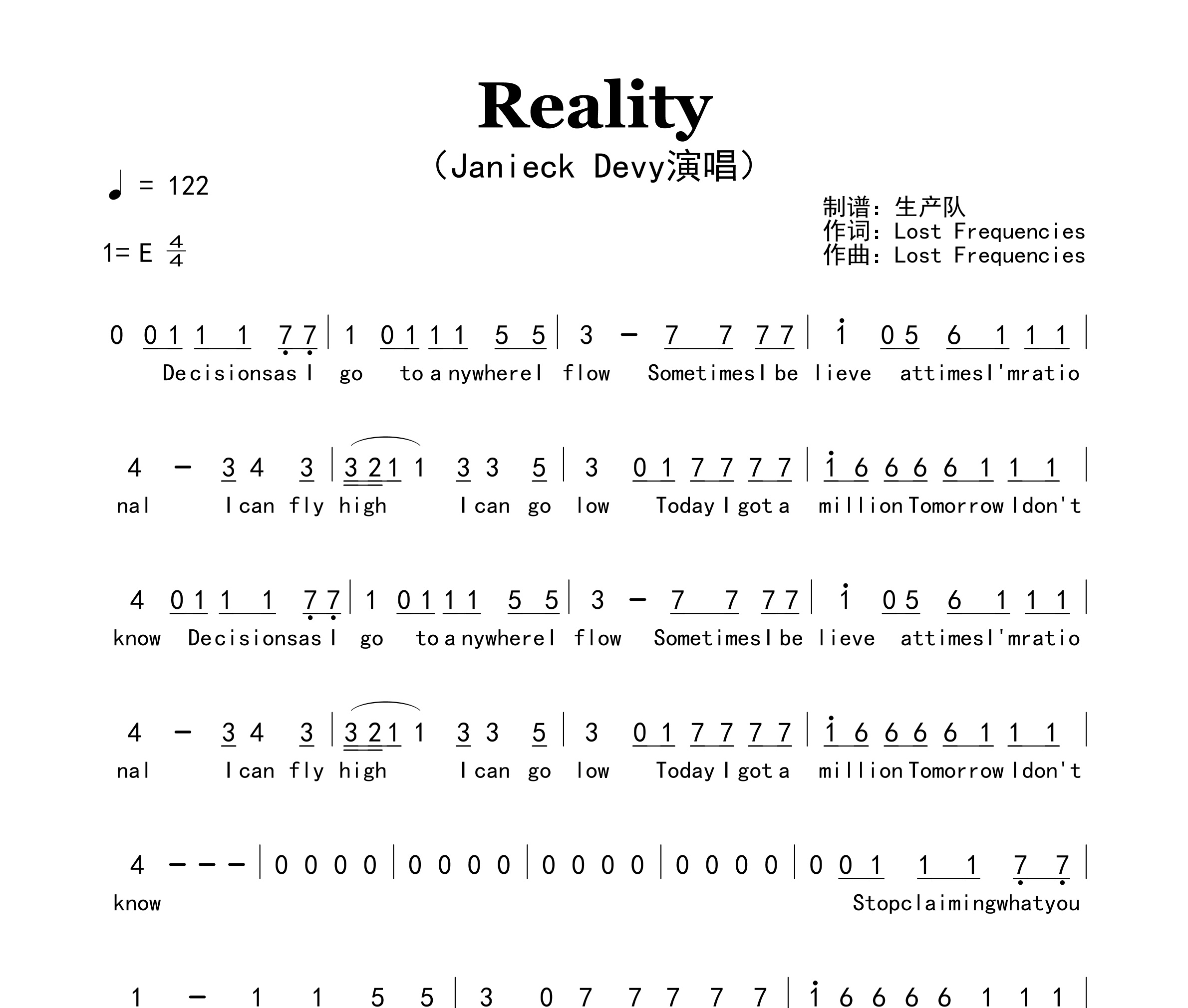 Reality简谱