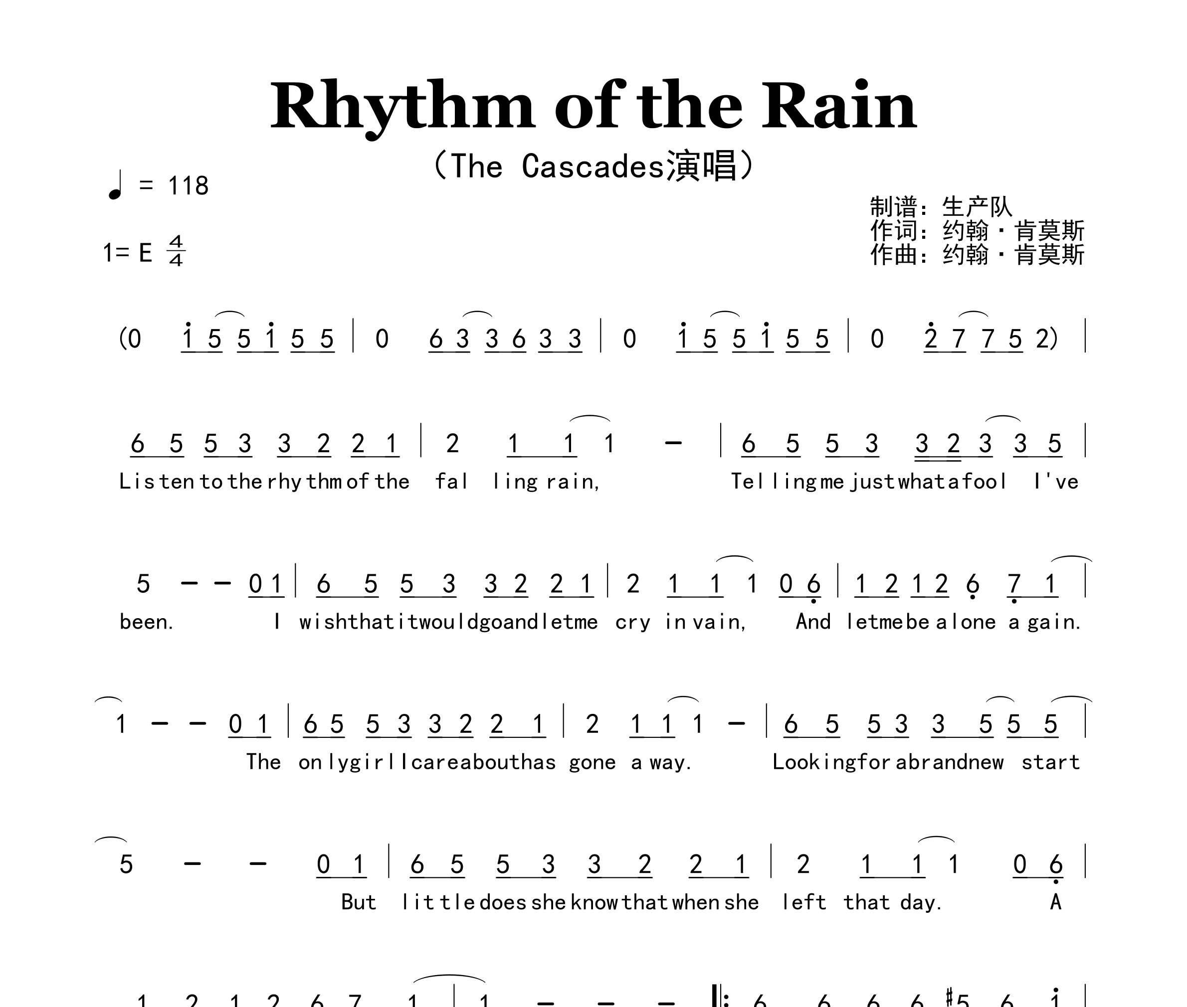 Rhythm of the Rain简谱