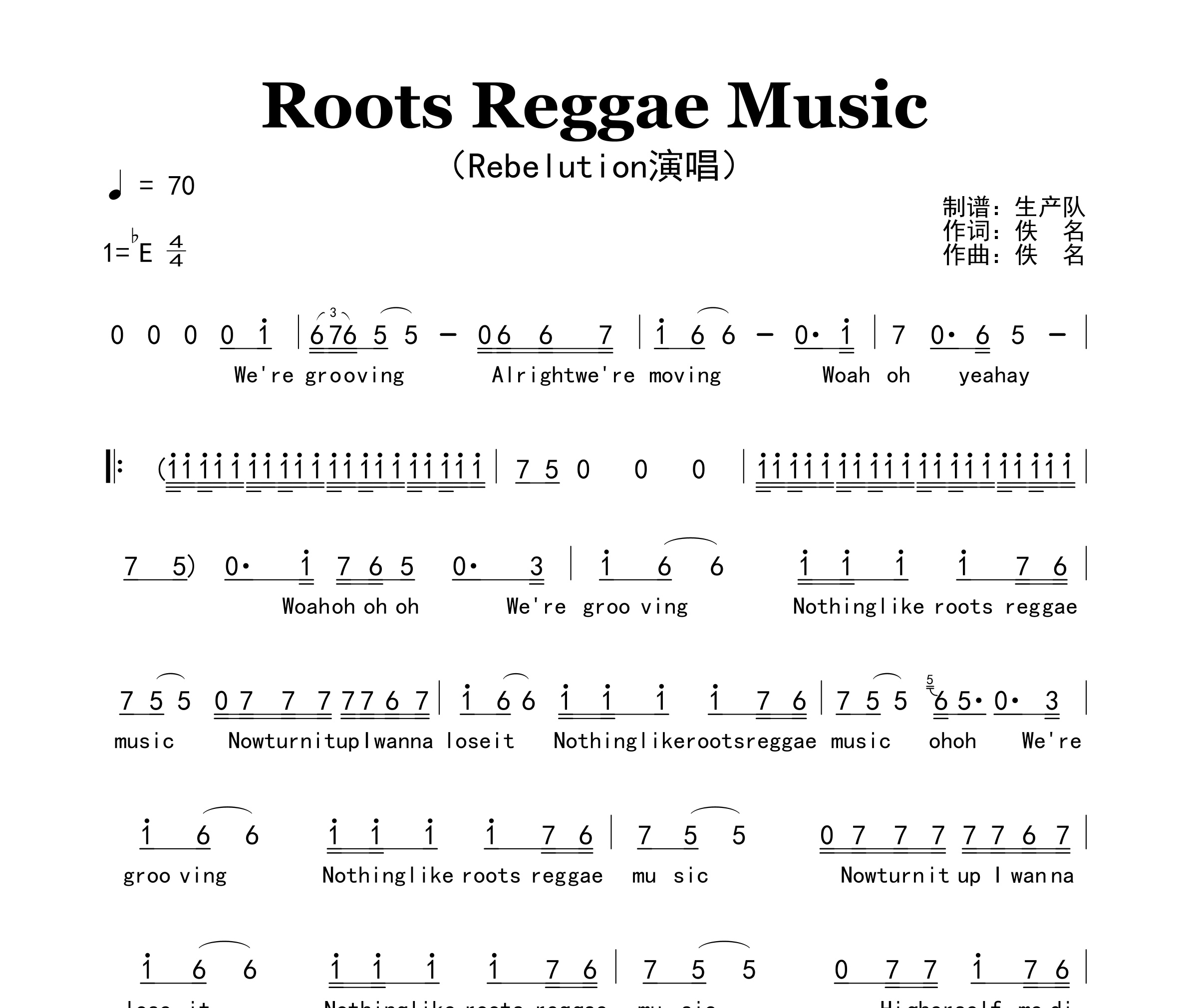 Roots Reggae Music简谱