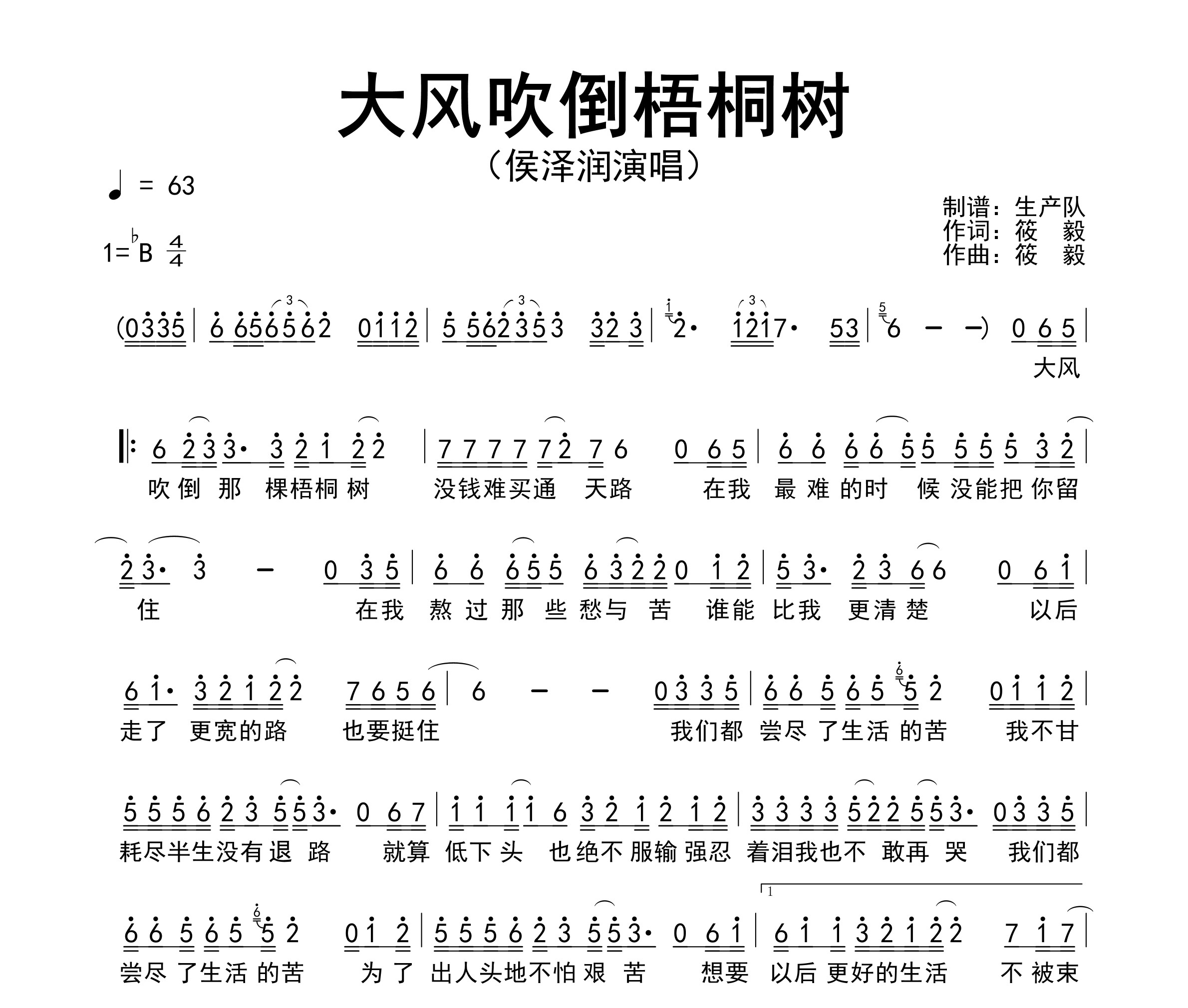 大风吹倒梧桐树简谱