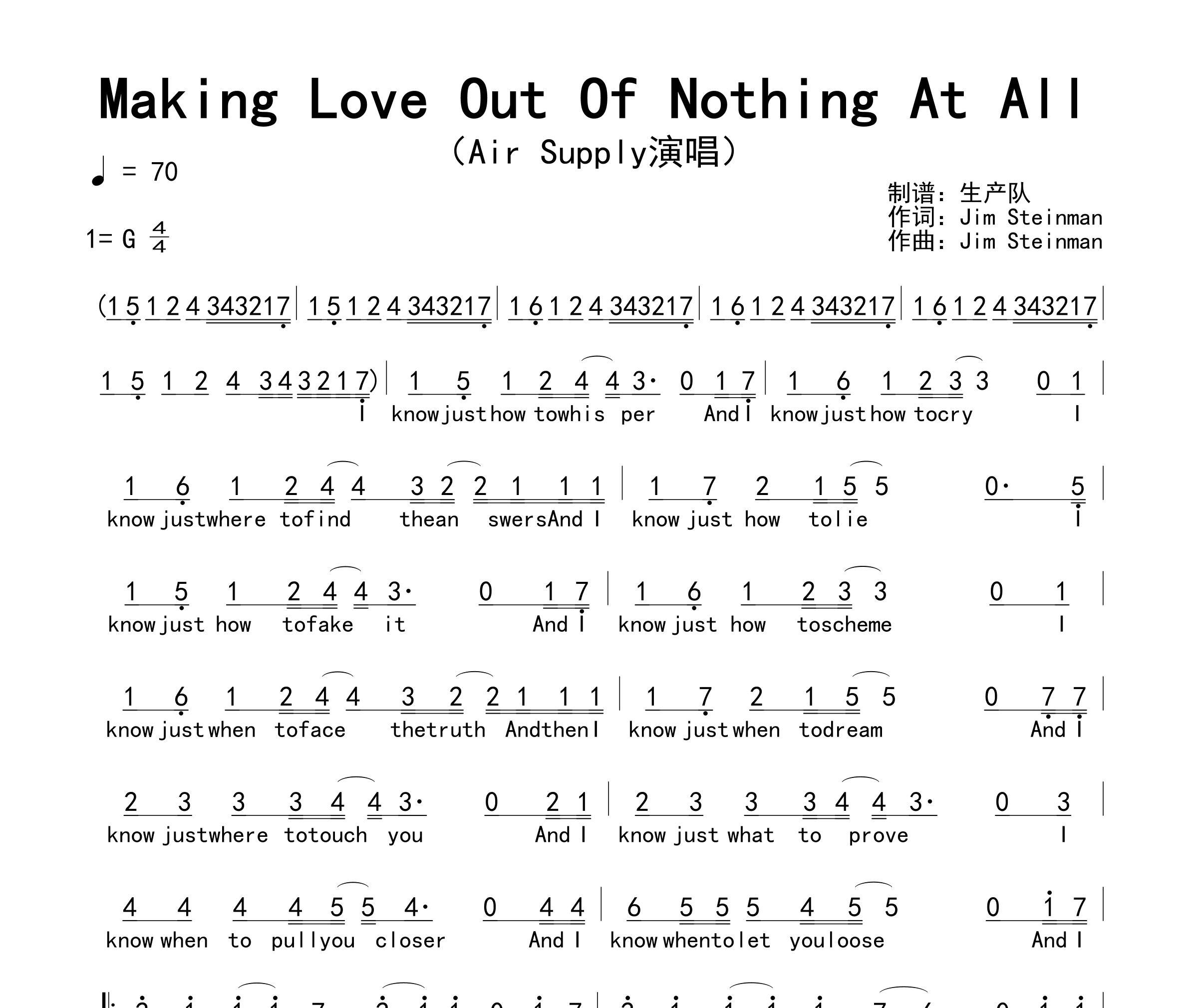 Making Love Out Of Nothing At All简谱