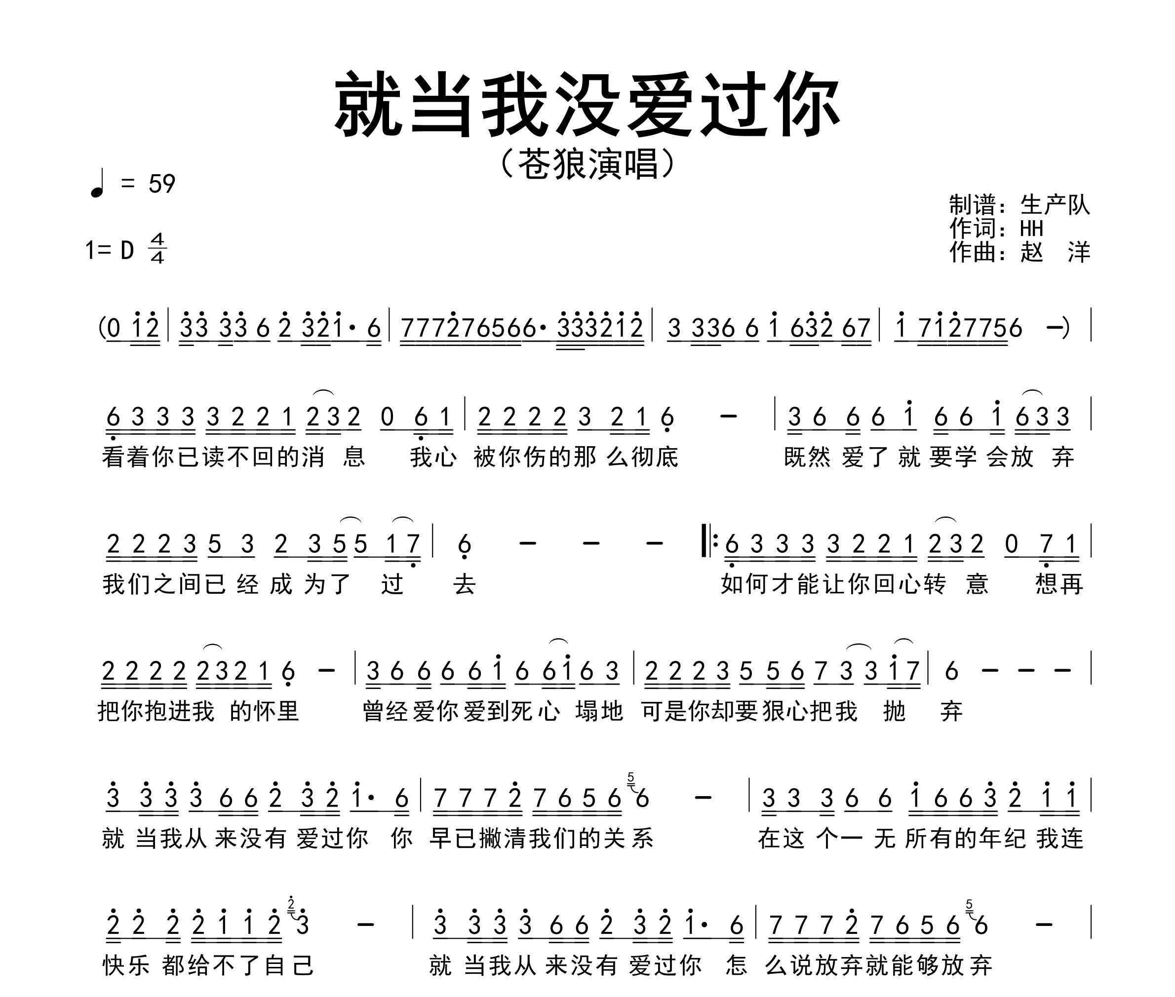 就当我没爱过你简谱