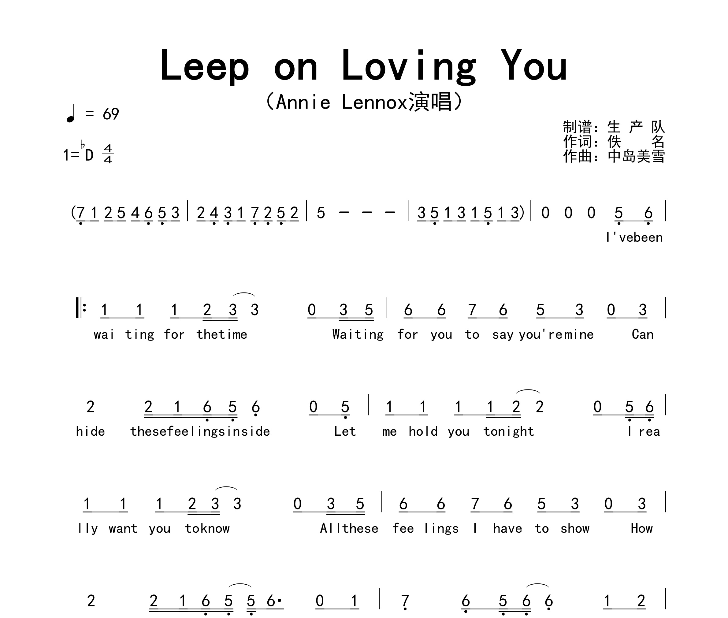 Leep on Loving You简谱