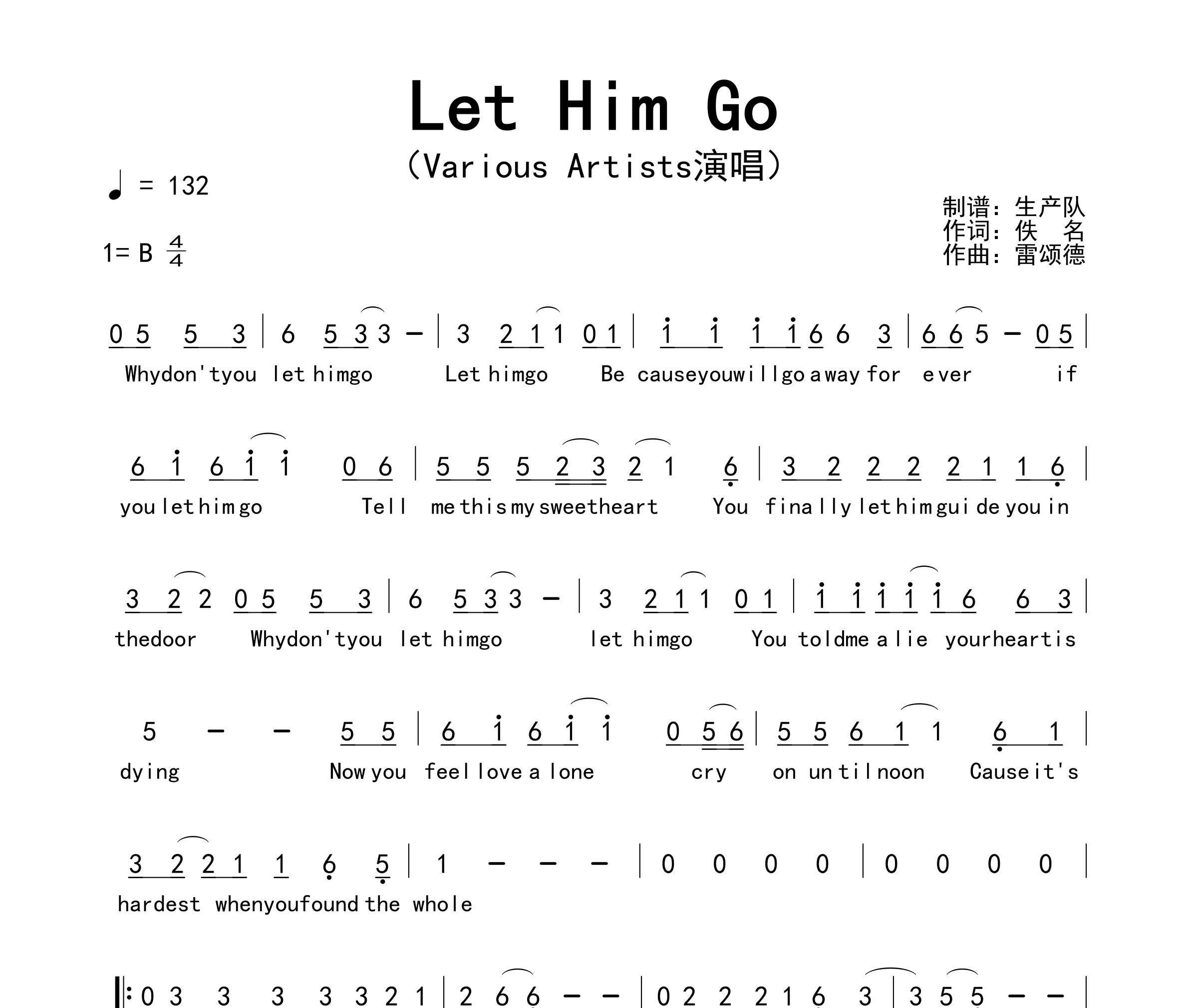 Let Him Go简谱