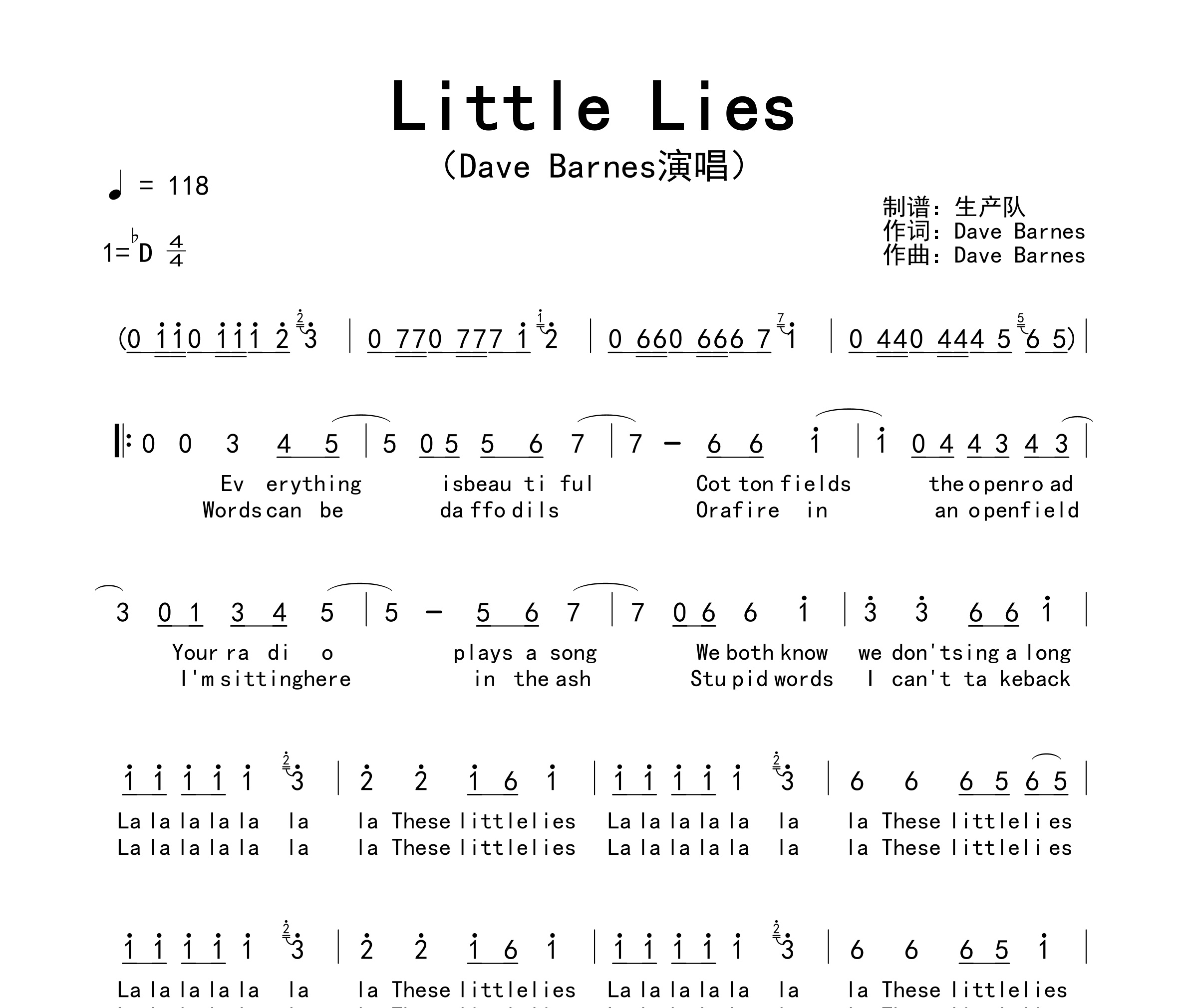 Little Lies简谱