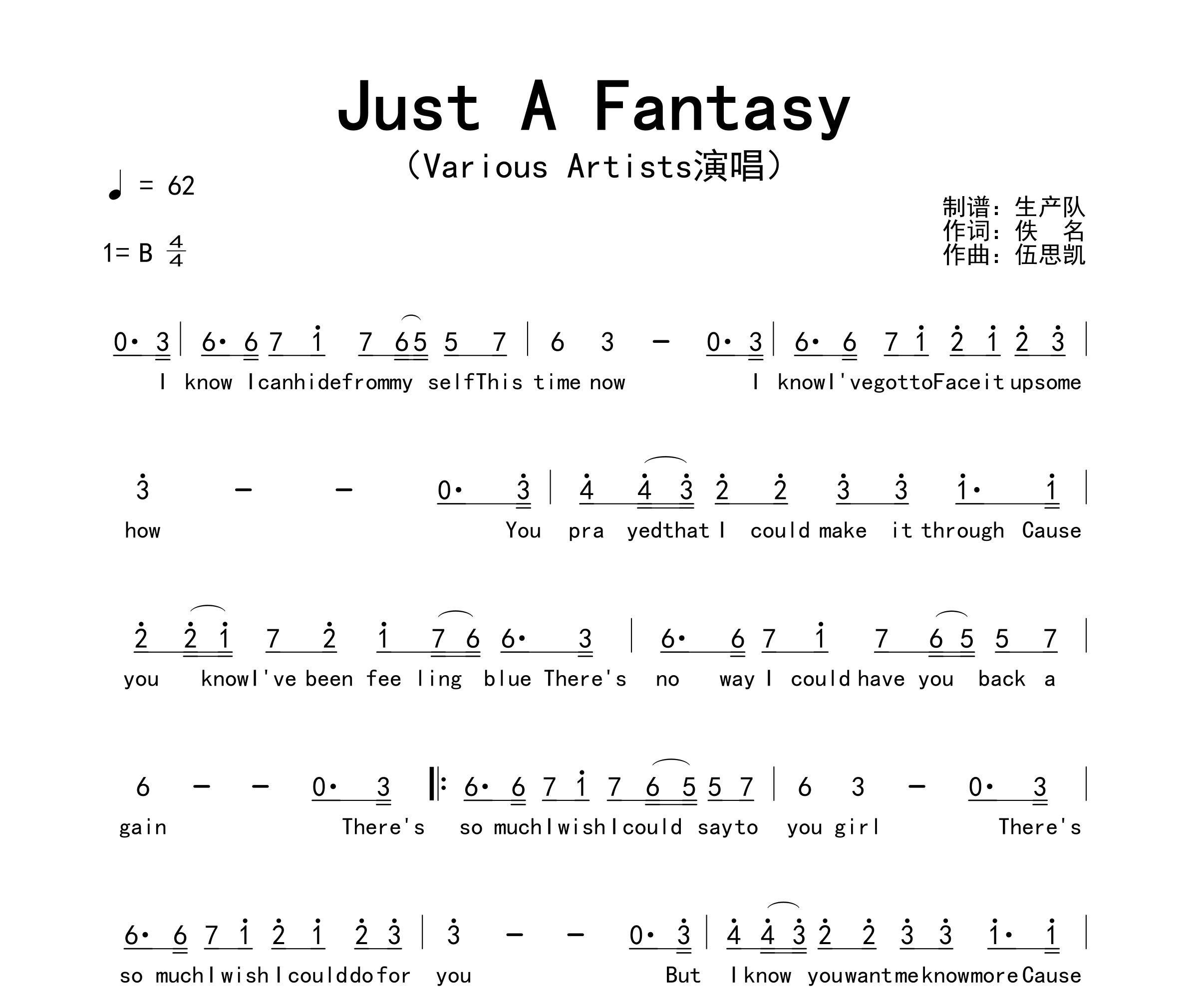 Just A Fantasy简谱