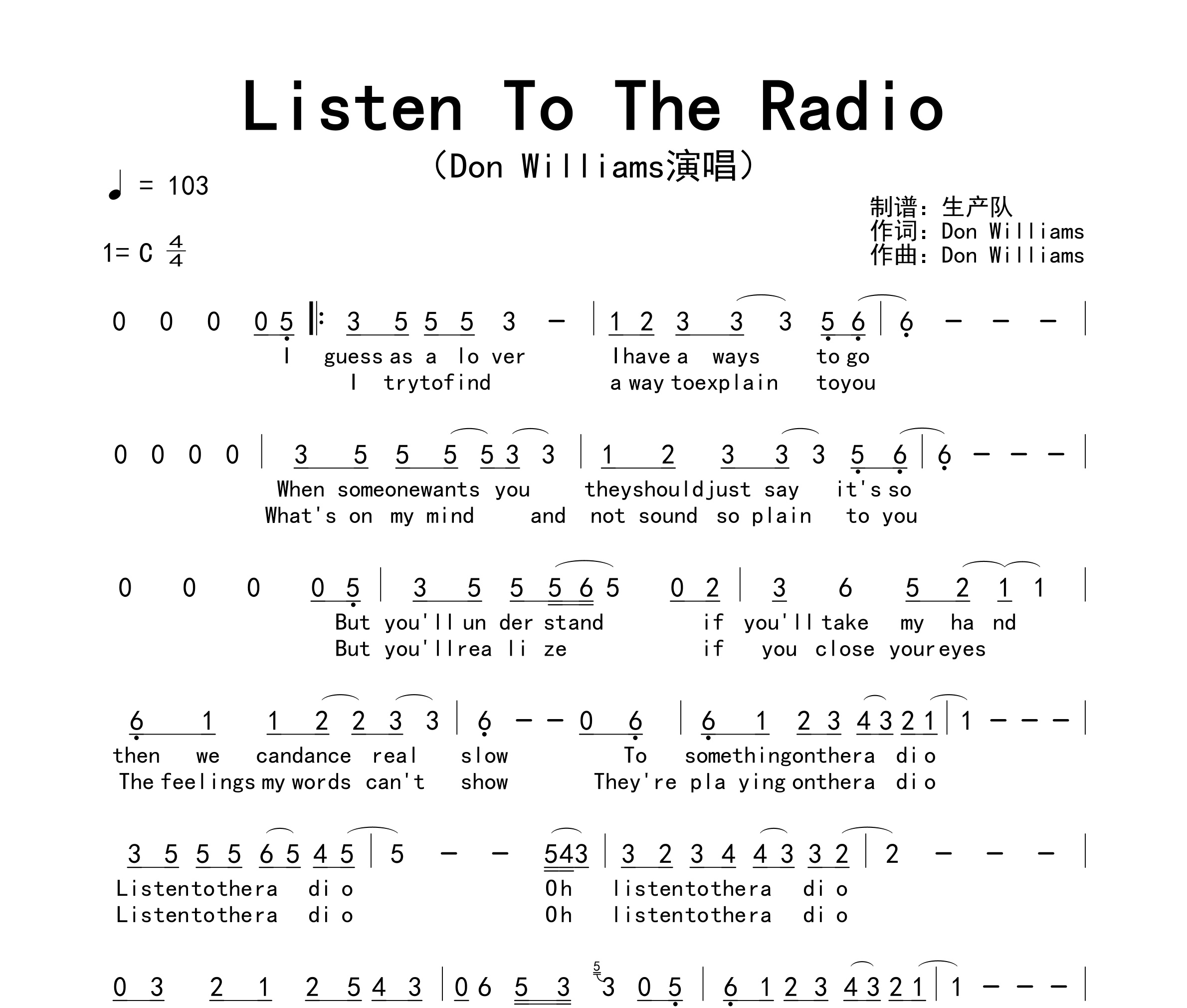 Listen To The Radio简谱