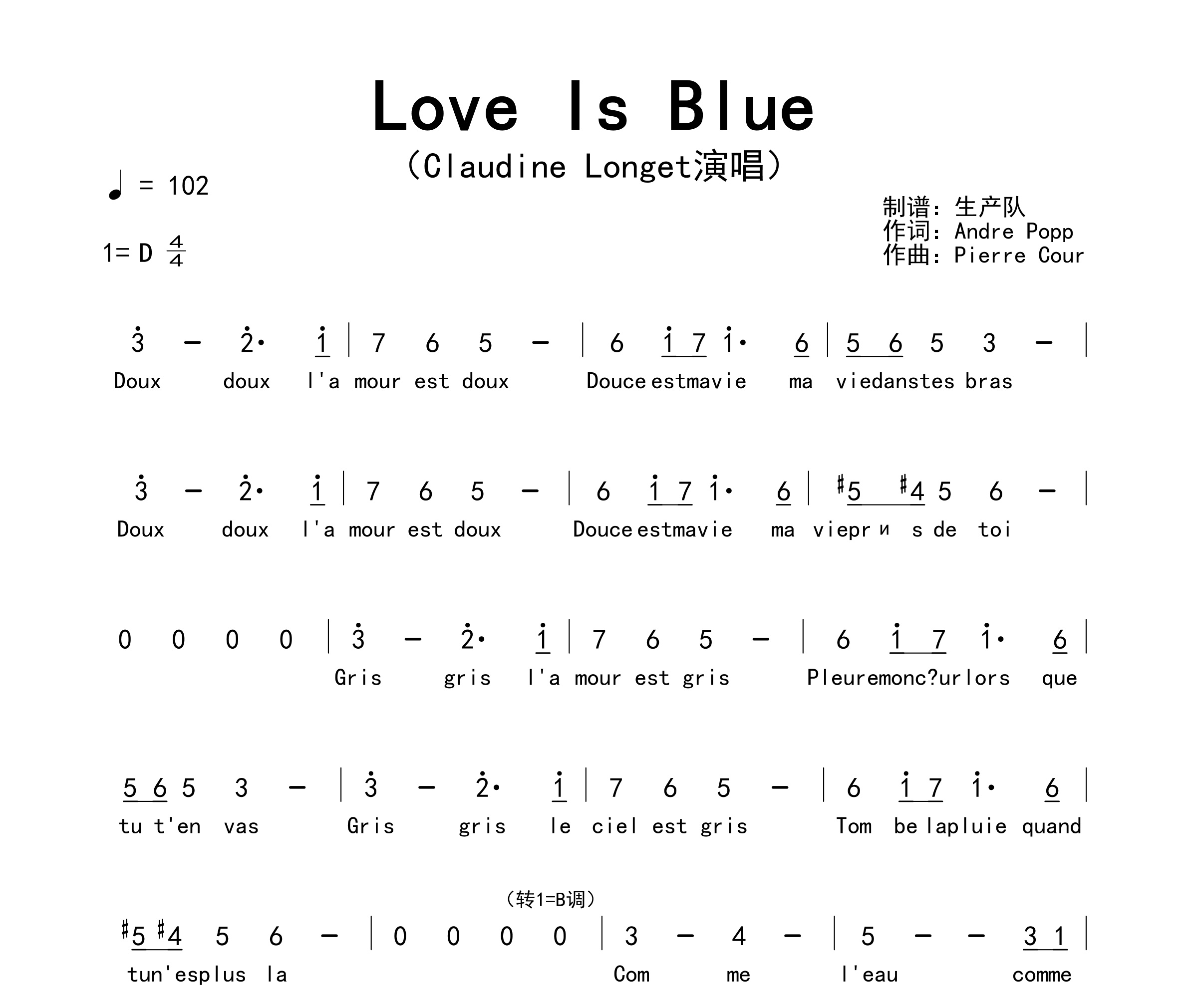 Love Is Blue简谱