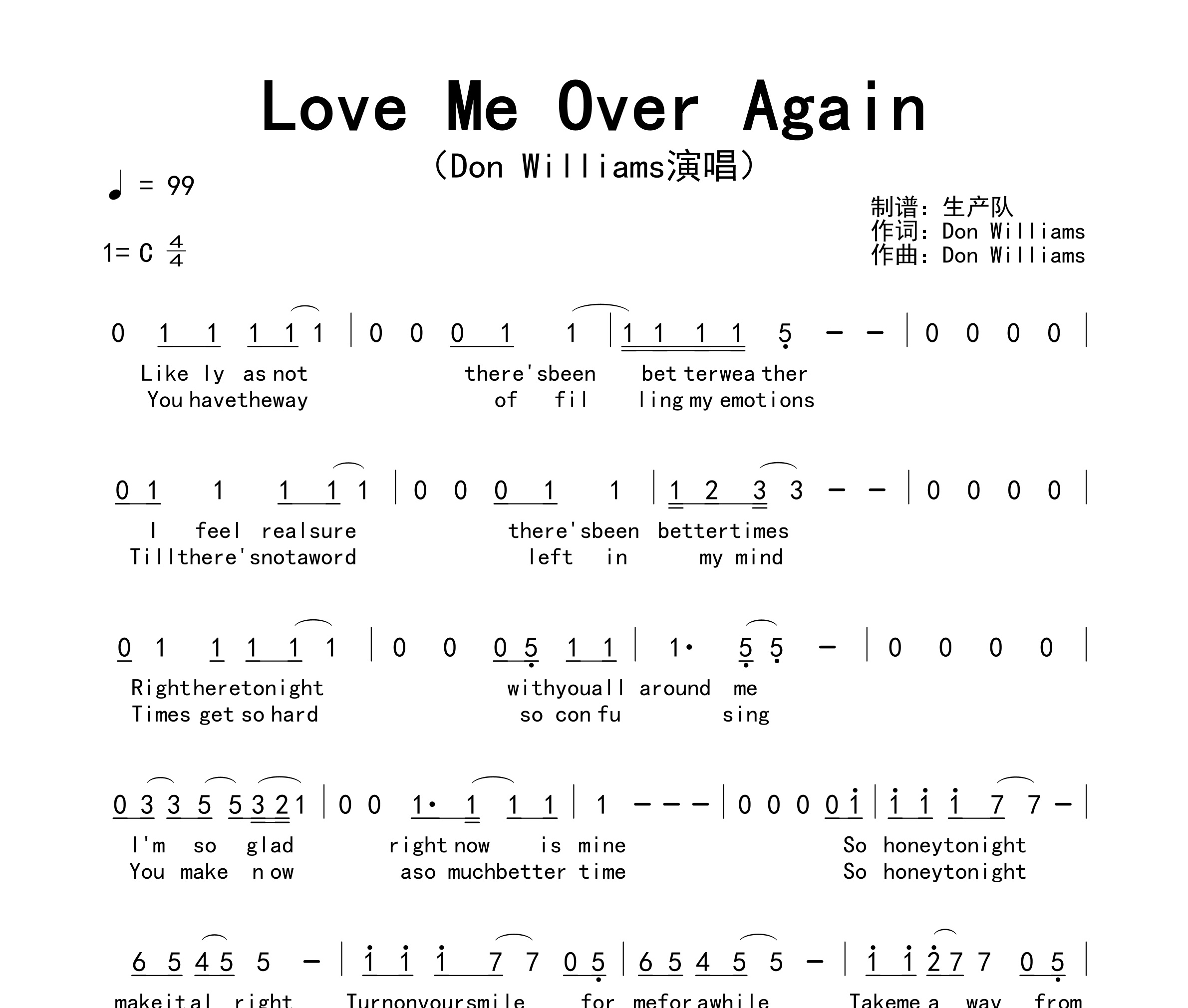 Love Me Over Again简谱