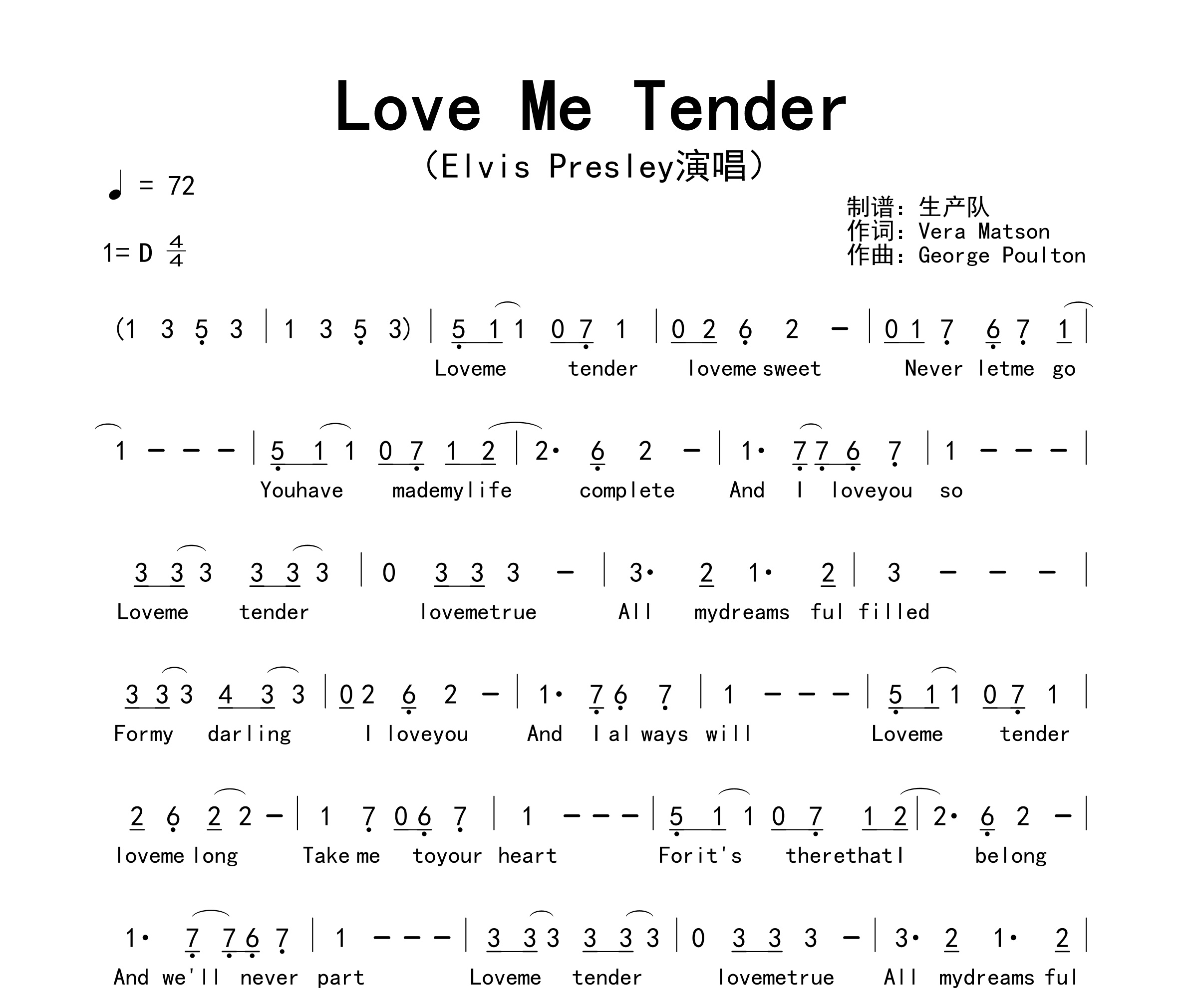 Love Me Tender简谱