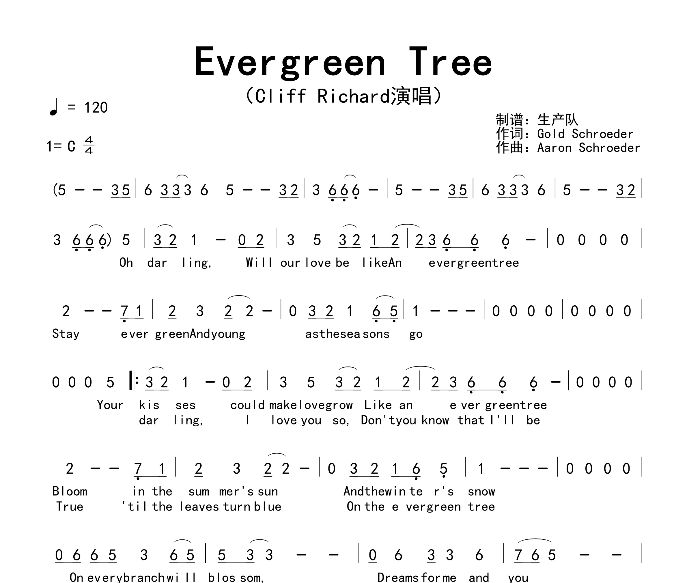 Evergreen Tree简谱