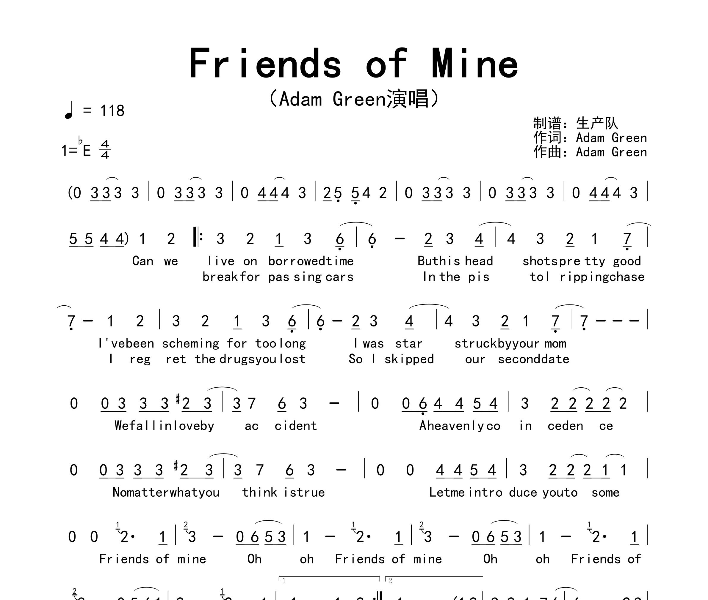 Friends of Mine简谱