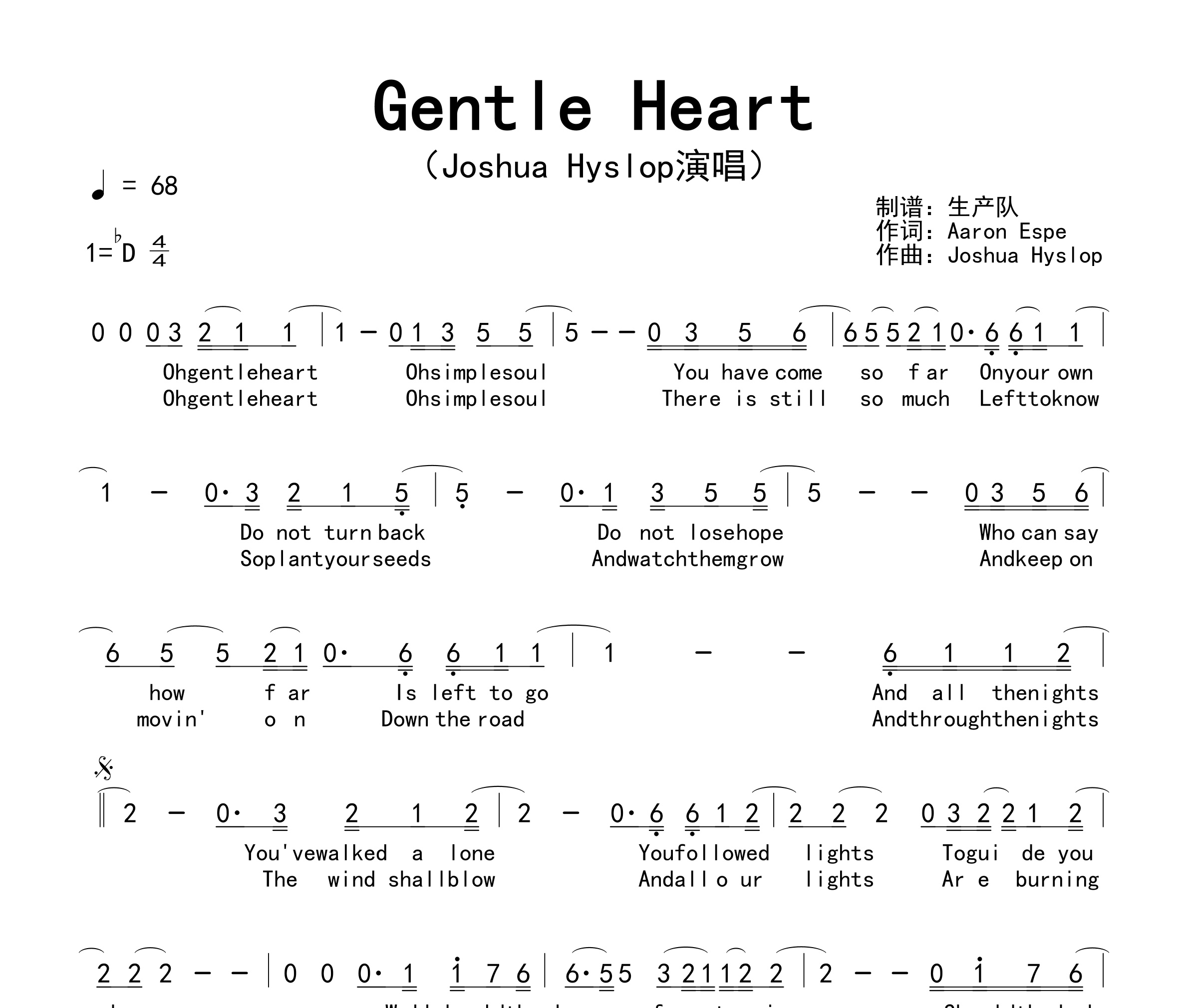 Gentle Heart简谱