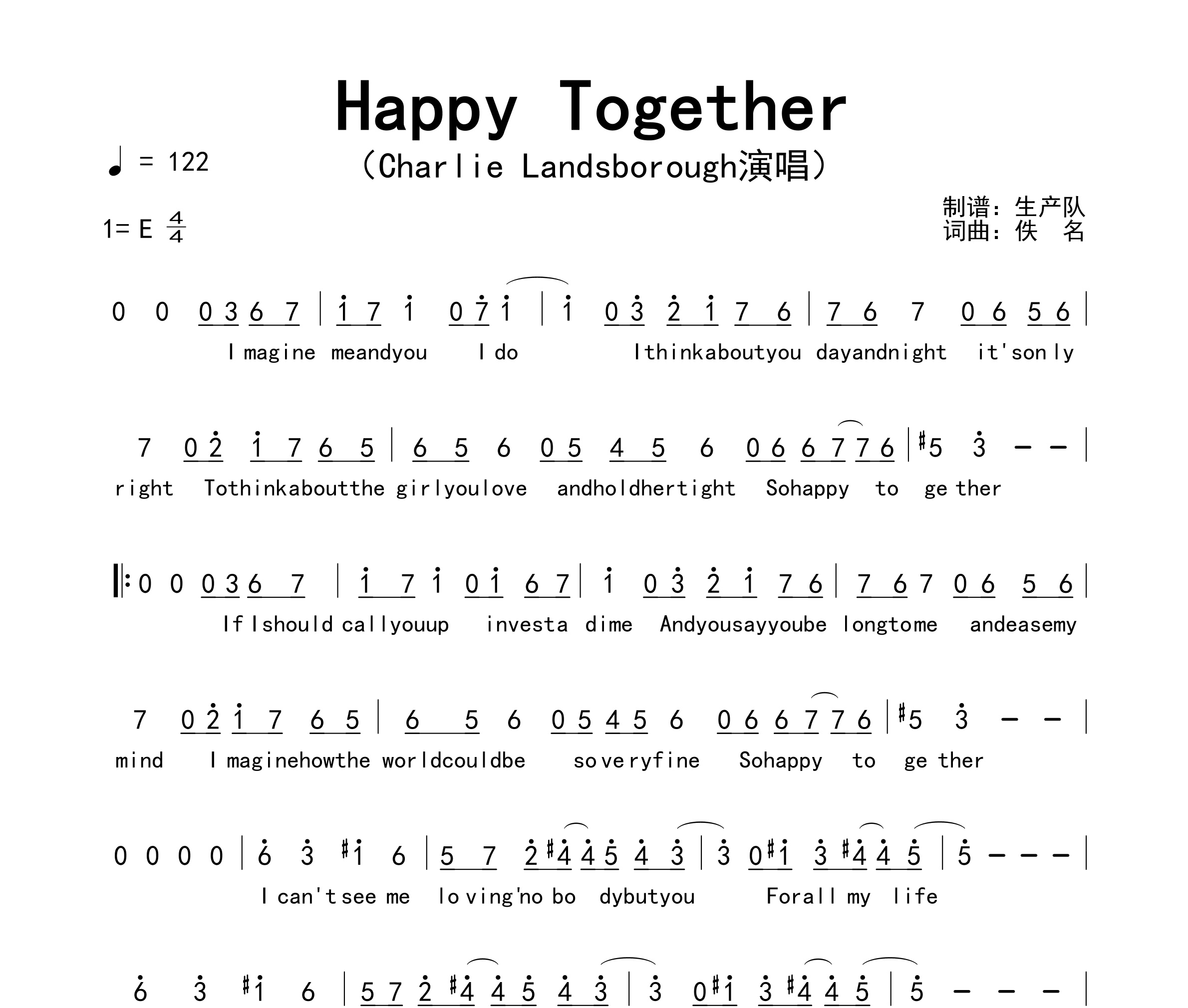 Happy Together简谱