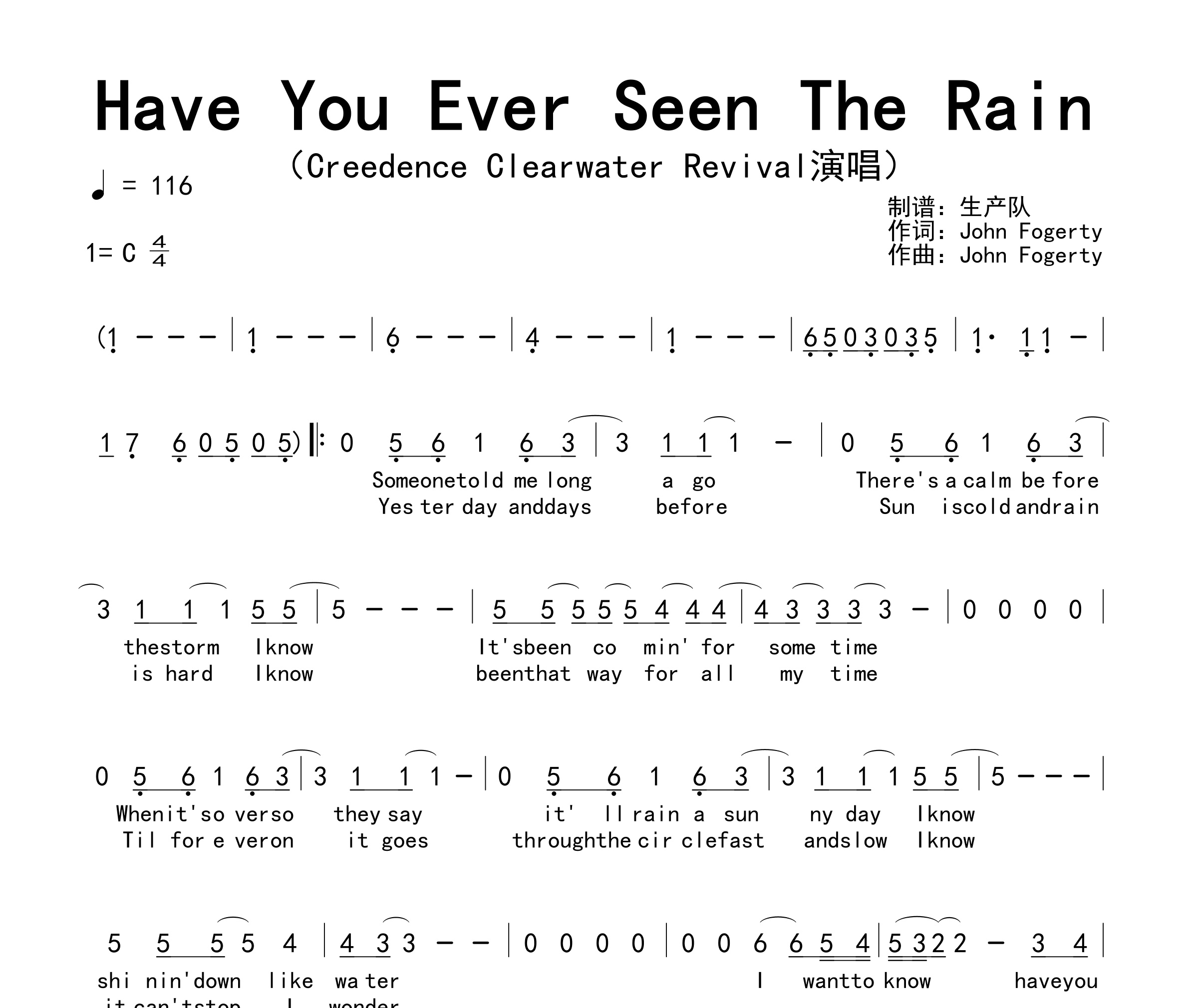 Have You Ever Seen The Rain简谱