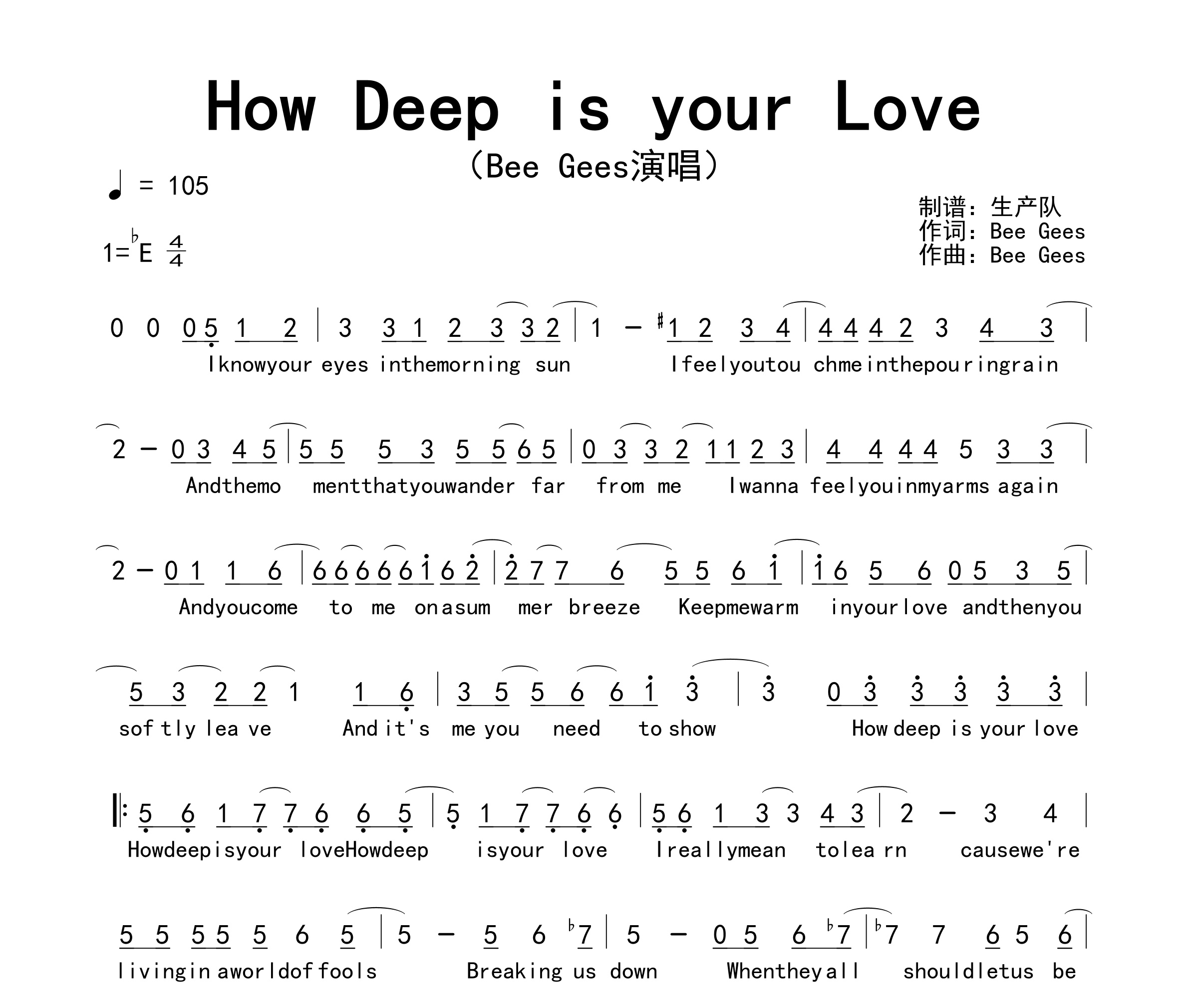 How Deep is your Love简谱