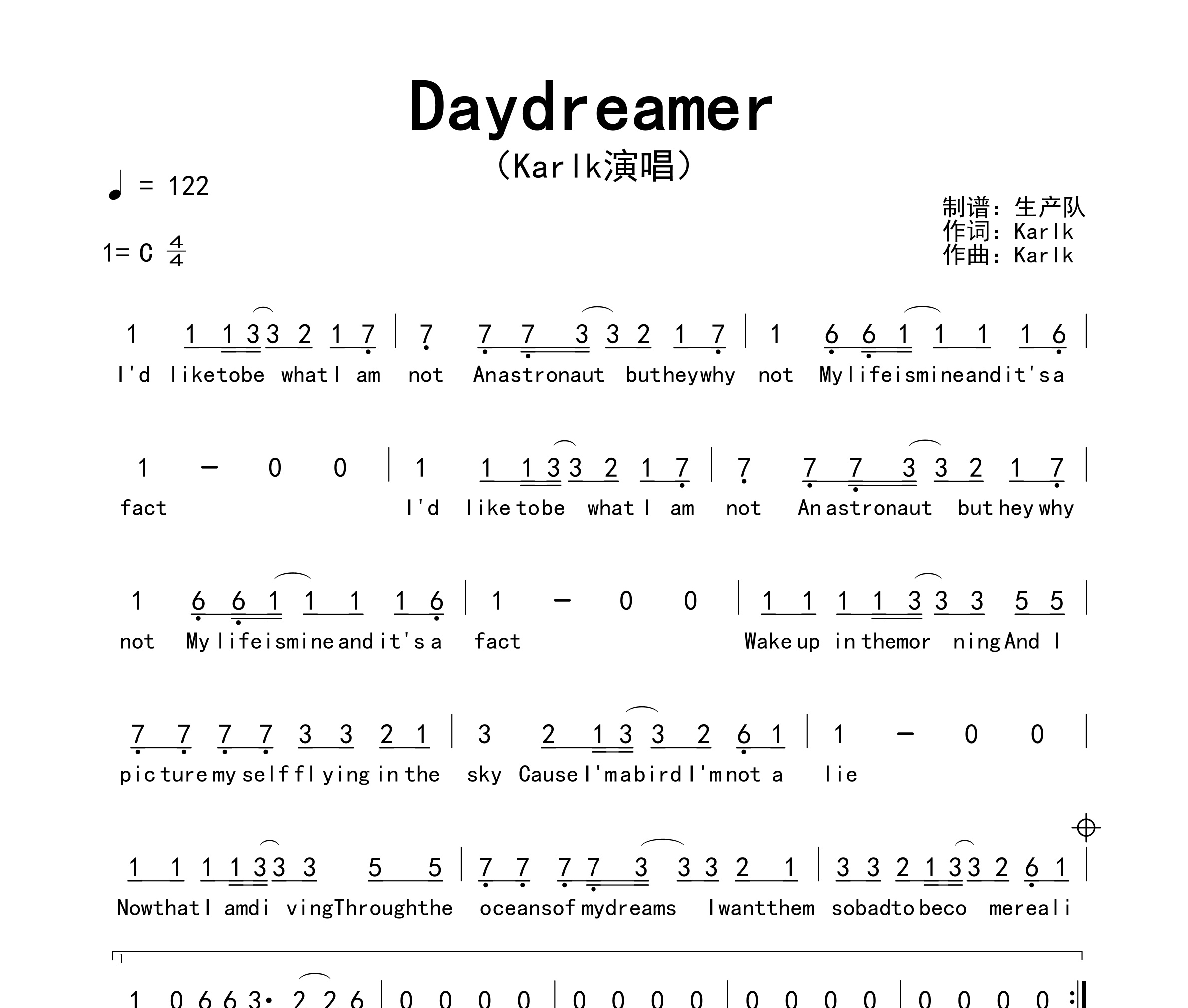 Daydreamer简谱