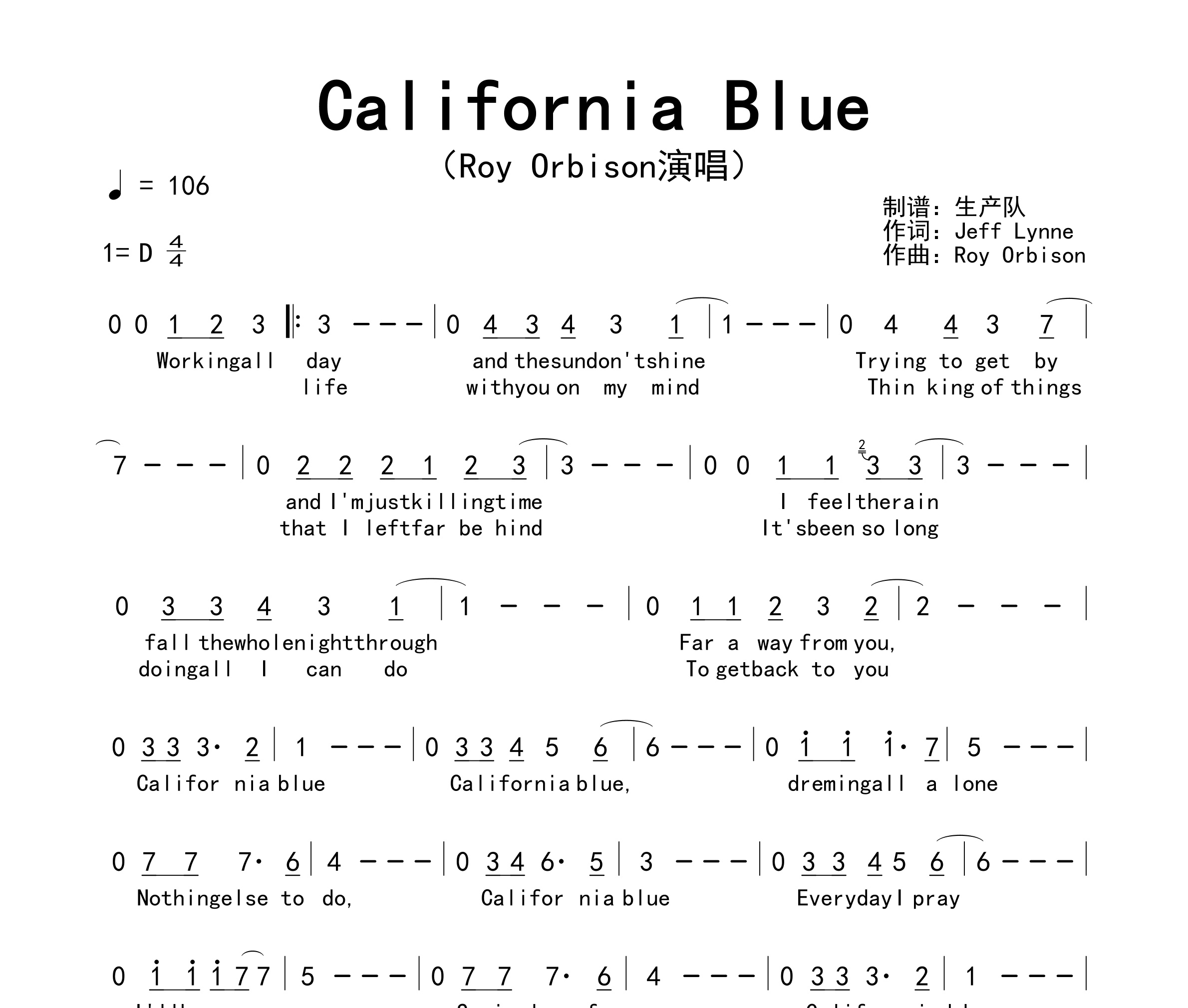 California Blue简谱