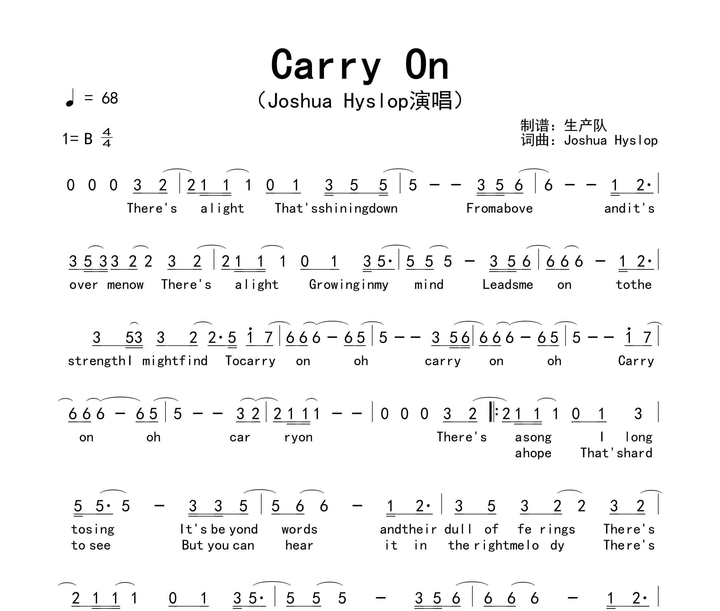 Carry On简谱