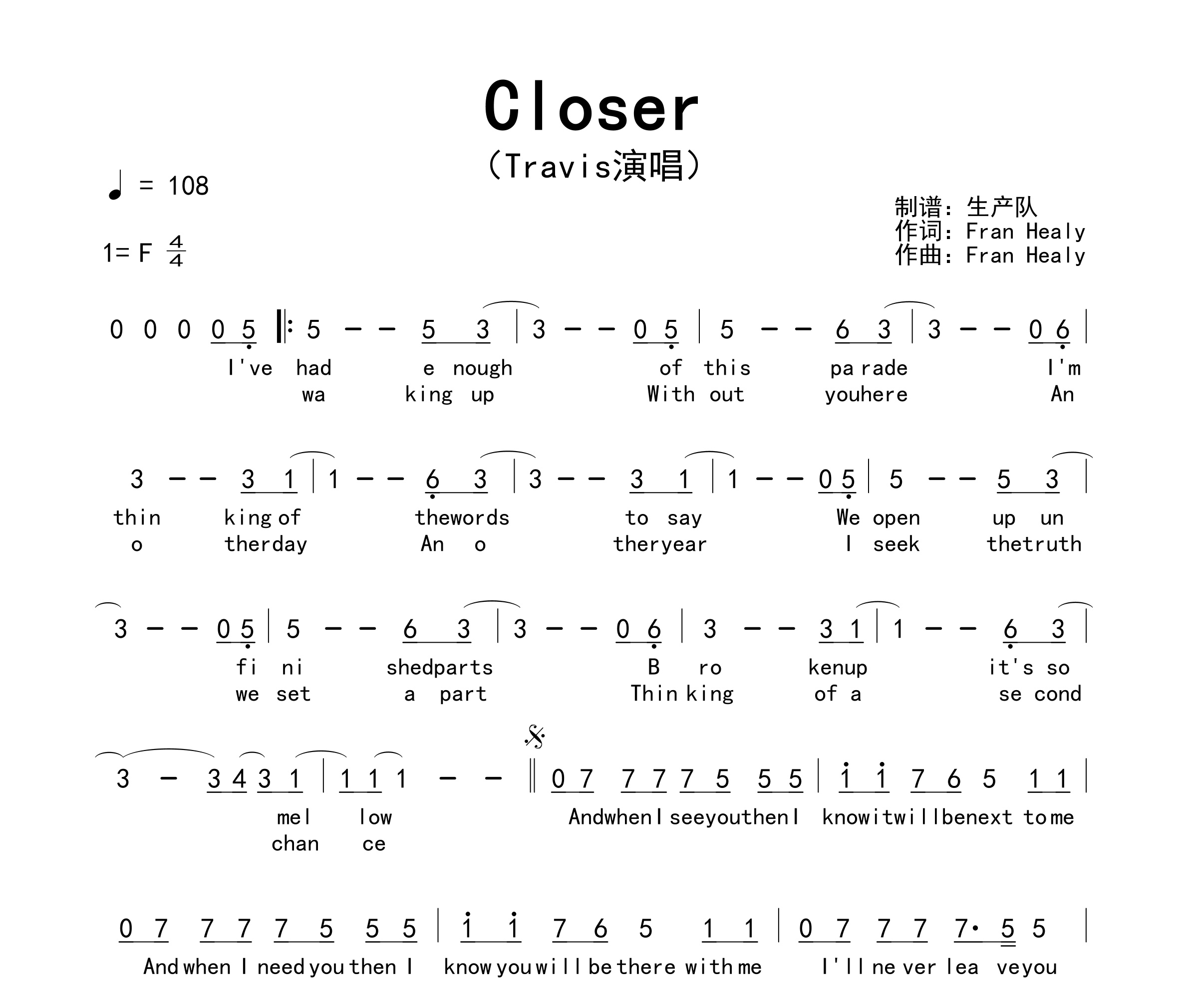 Closer简谱