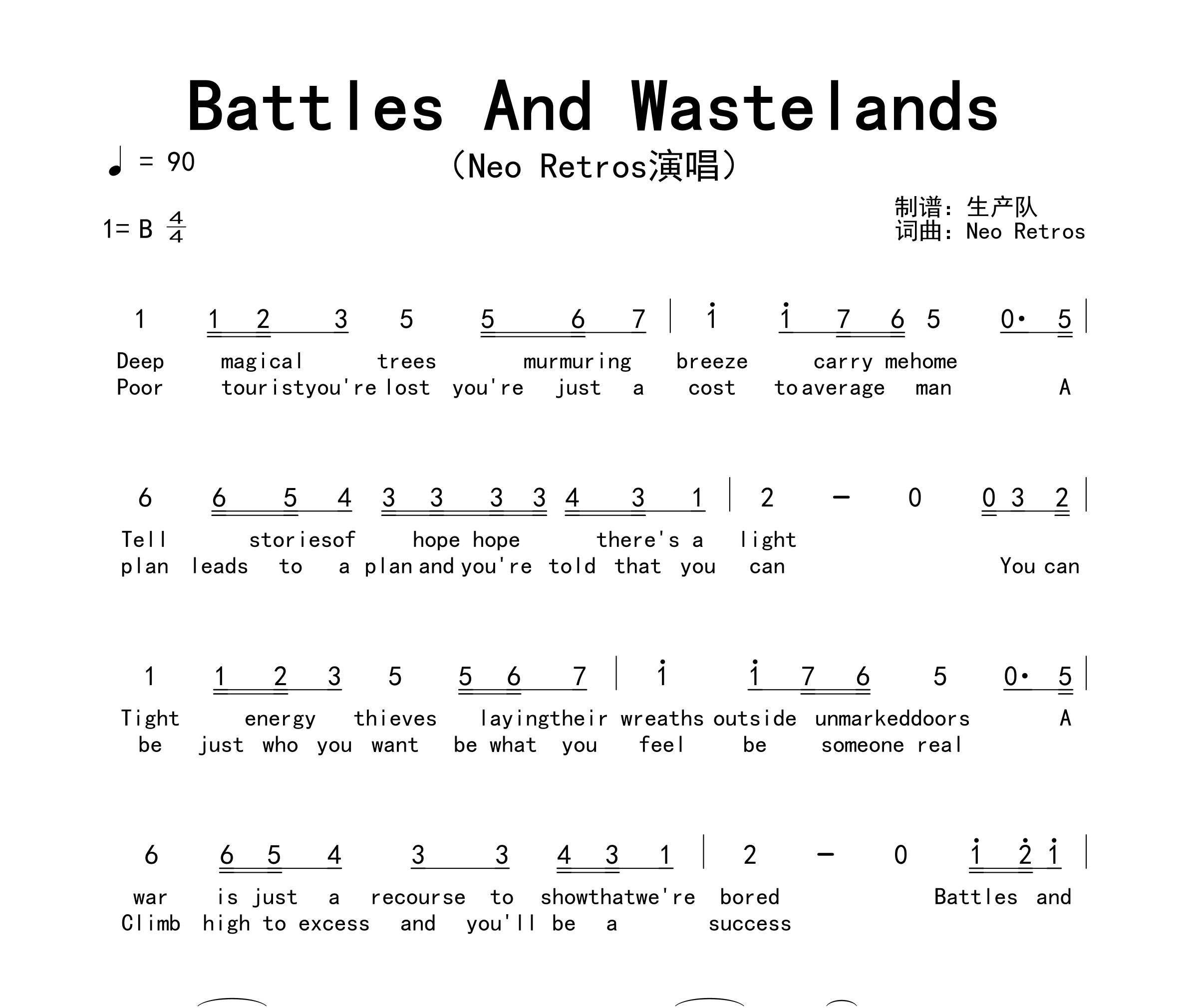 Battles And Wastelands简谱