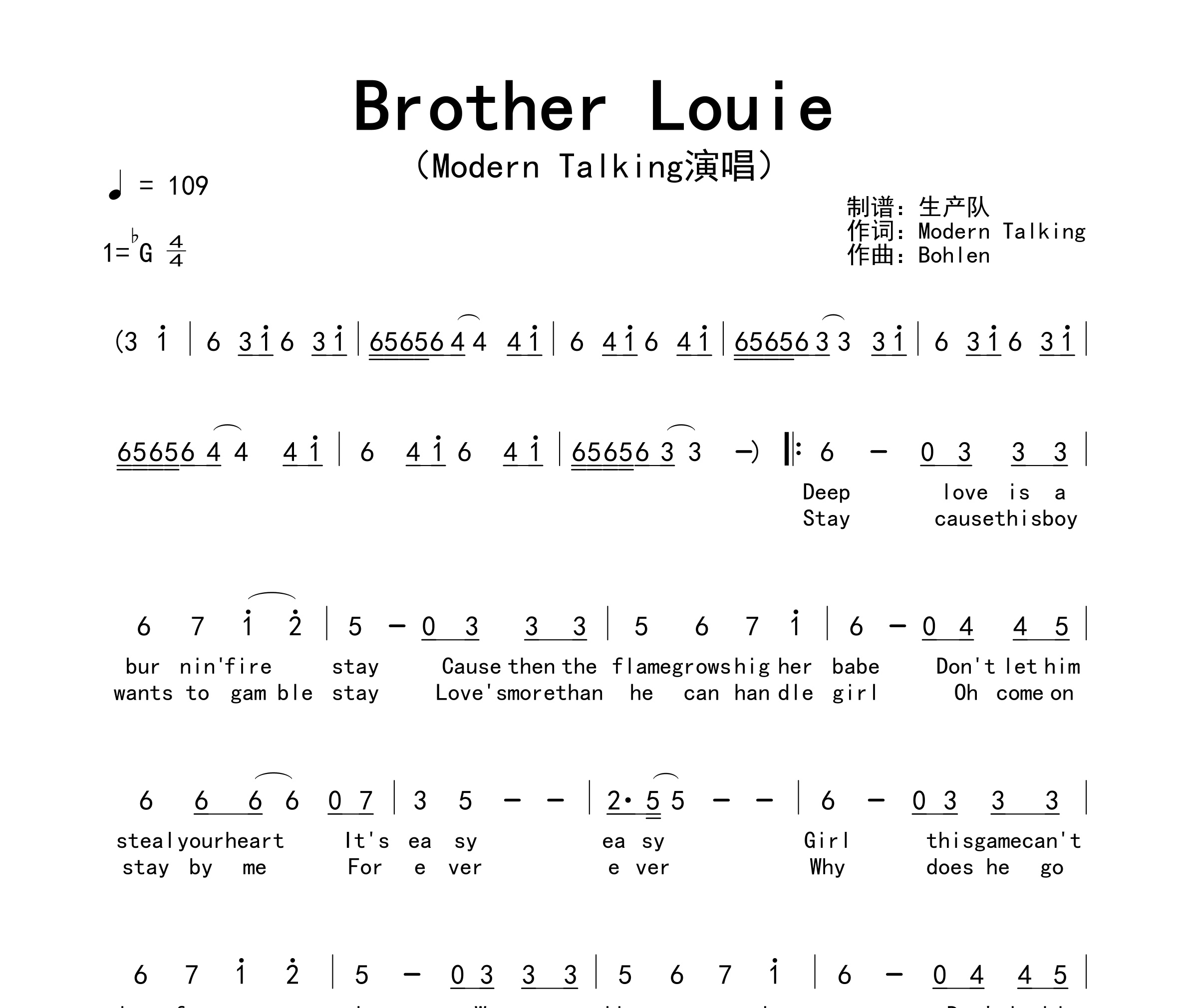 Brother Louie简谱