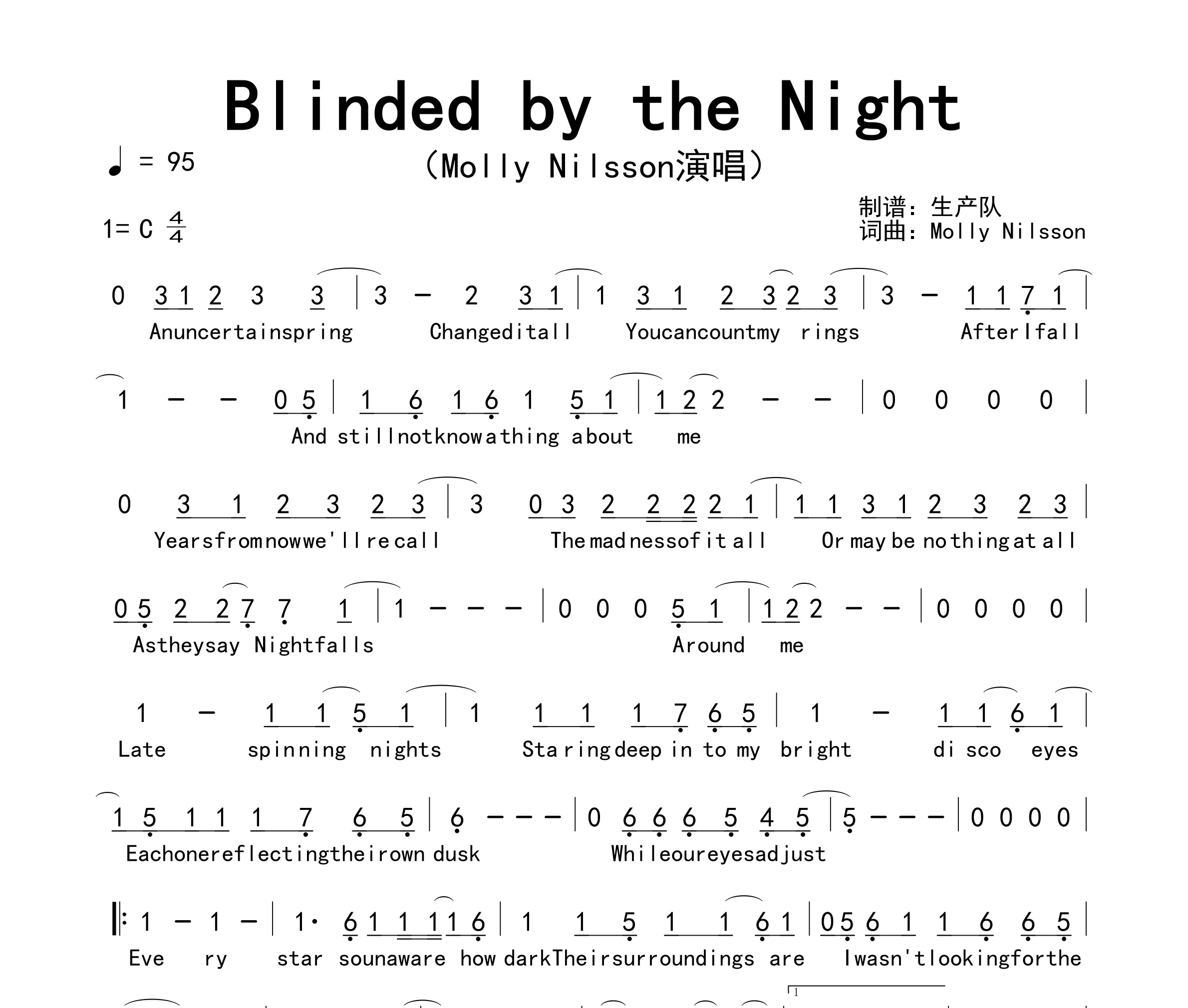 Blinded by the Night简谱