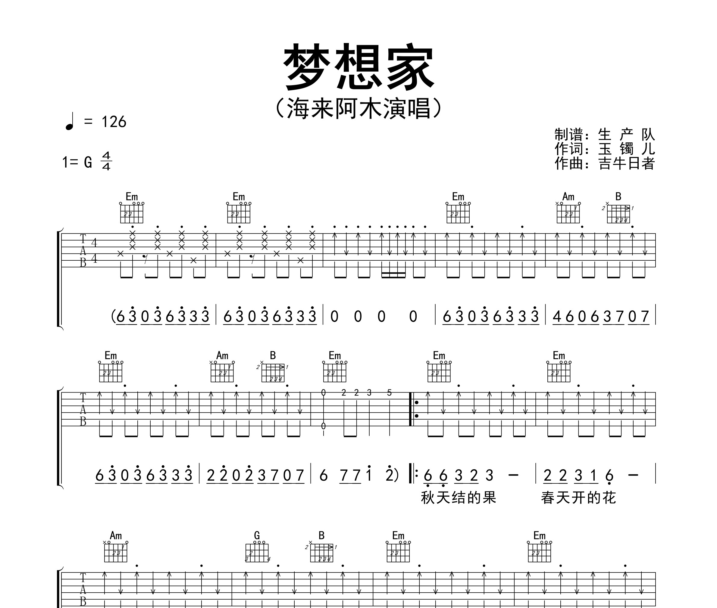 梦想家吉他谱